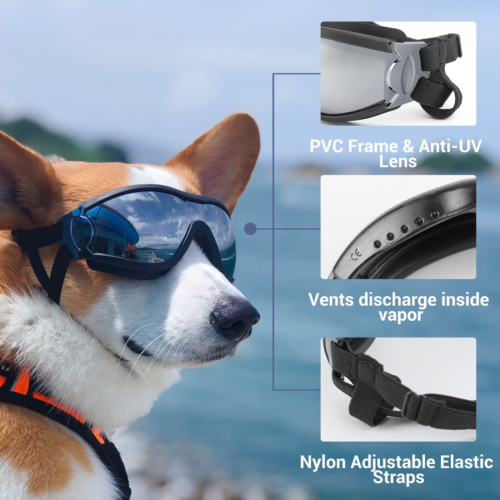 Namsan Clear Dog Goggles, And Black Sunglasses For Dogs Medium To Large Breed, 2 Pieces, Windproof Driving Dog Eye Protection, D