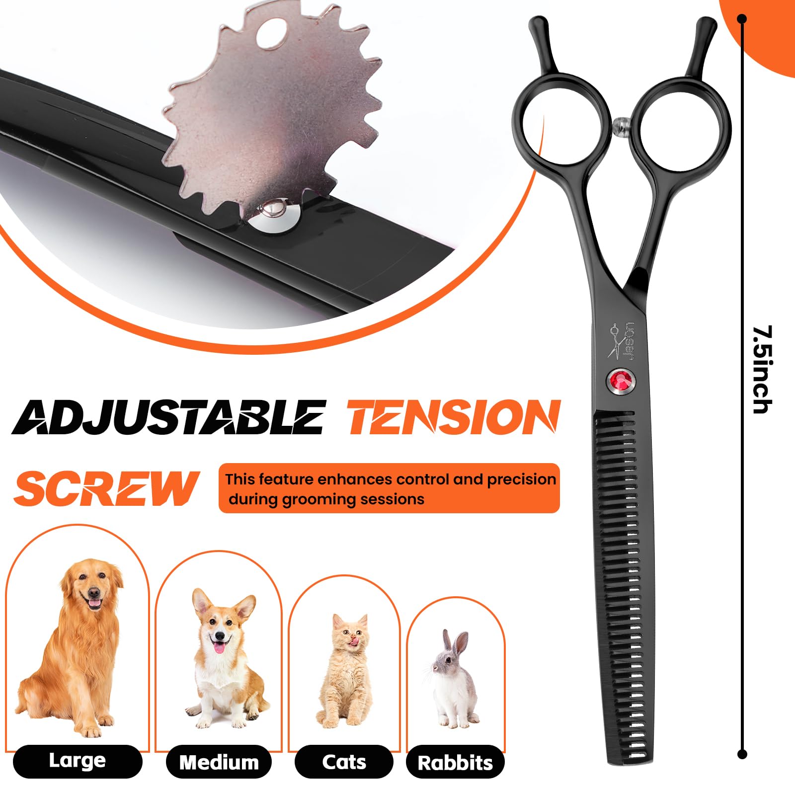 JASON 7.5'' Dog Grooming Scissor - Professional Thinning Shear with 37 Teeth Japanese Stainless Steel Blender Scissors for Dogs,