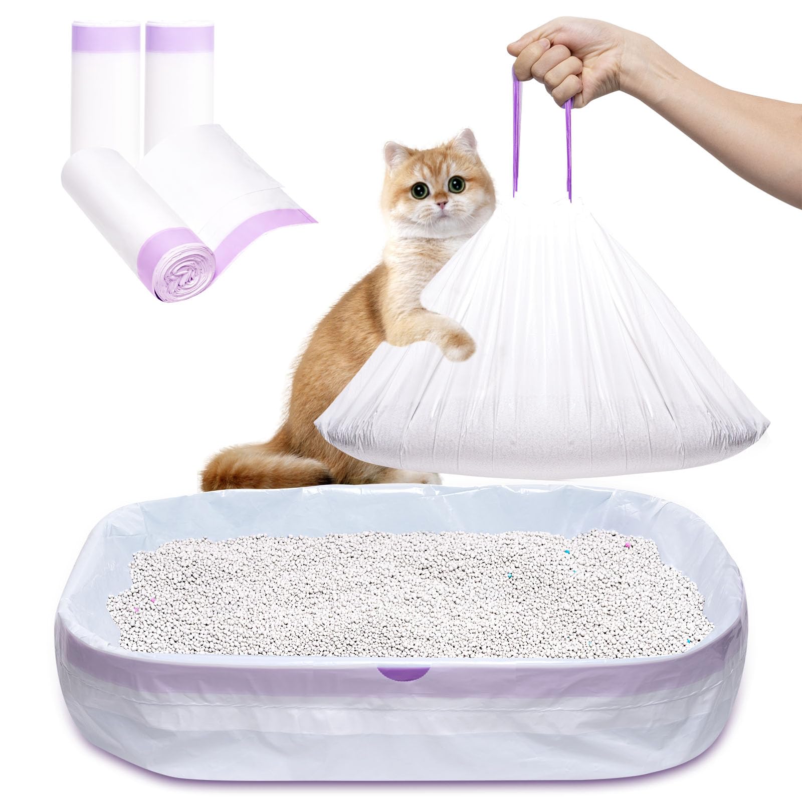 Elzrghs Cat Litter Liners Large, 30 Pack Jumbo Drawstring Cat Litter Bags, Extra Thick Litter Pan Liners Heavy Duty 36''''X16'''