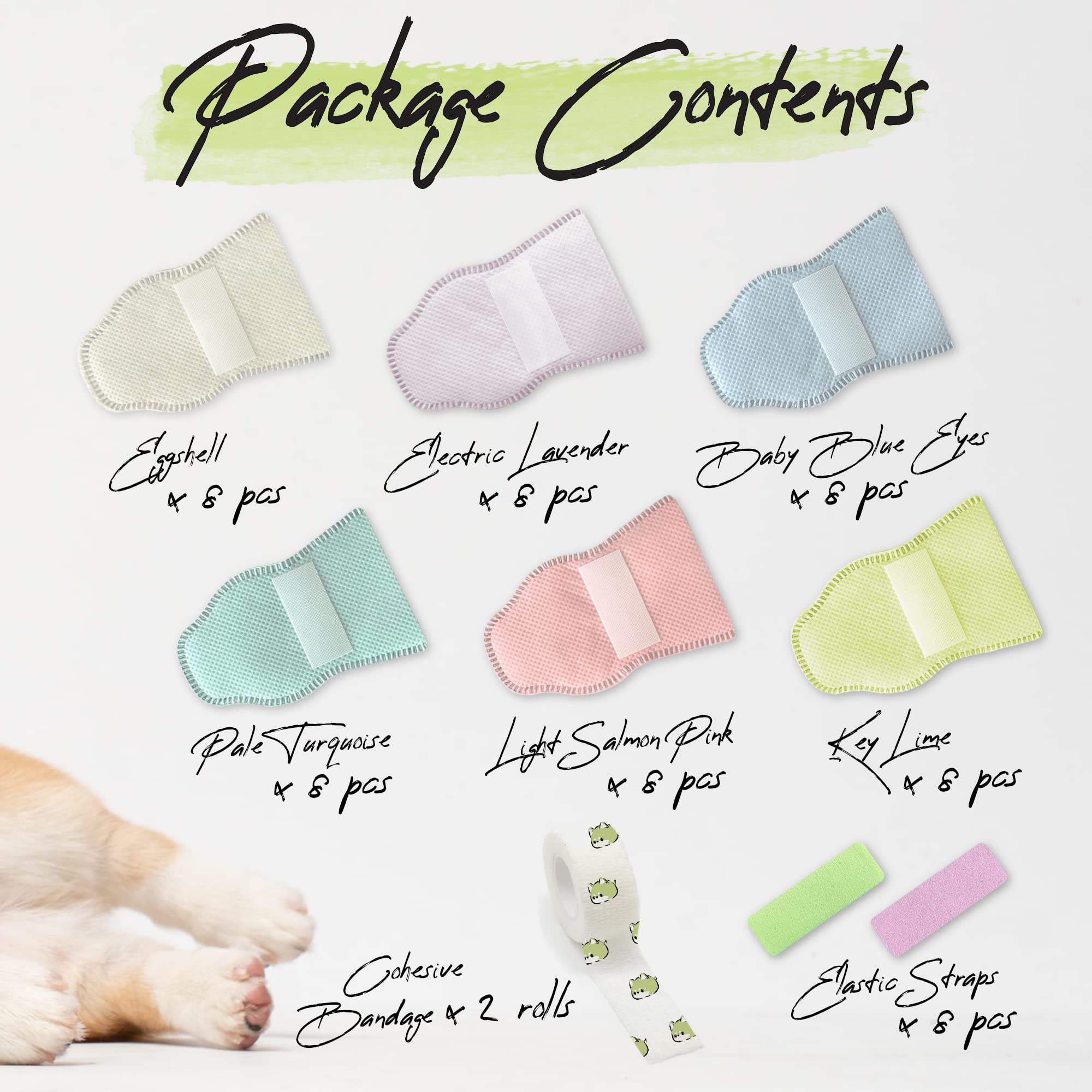 WICKEDPUP Pet Booties for Dogs & Cats, M Size, Rubber, 48ct - Disposable Paw Protection in Ivory, Lavender, Blue, Mint, Pink, Yellow