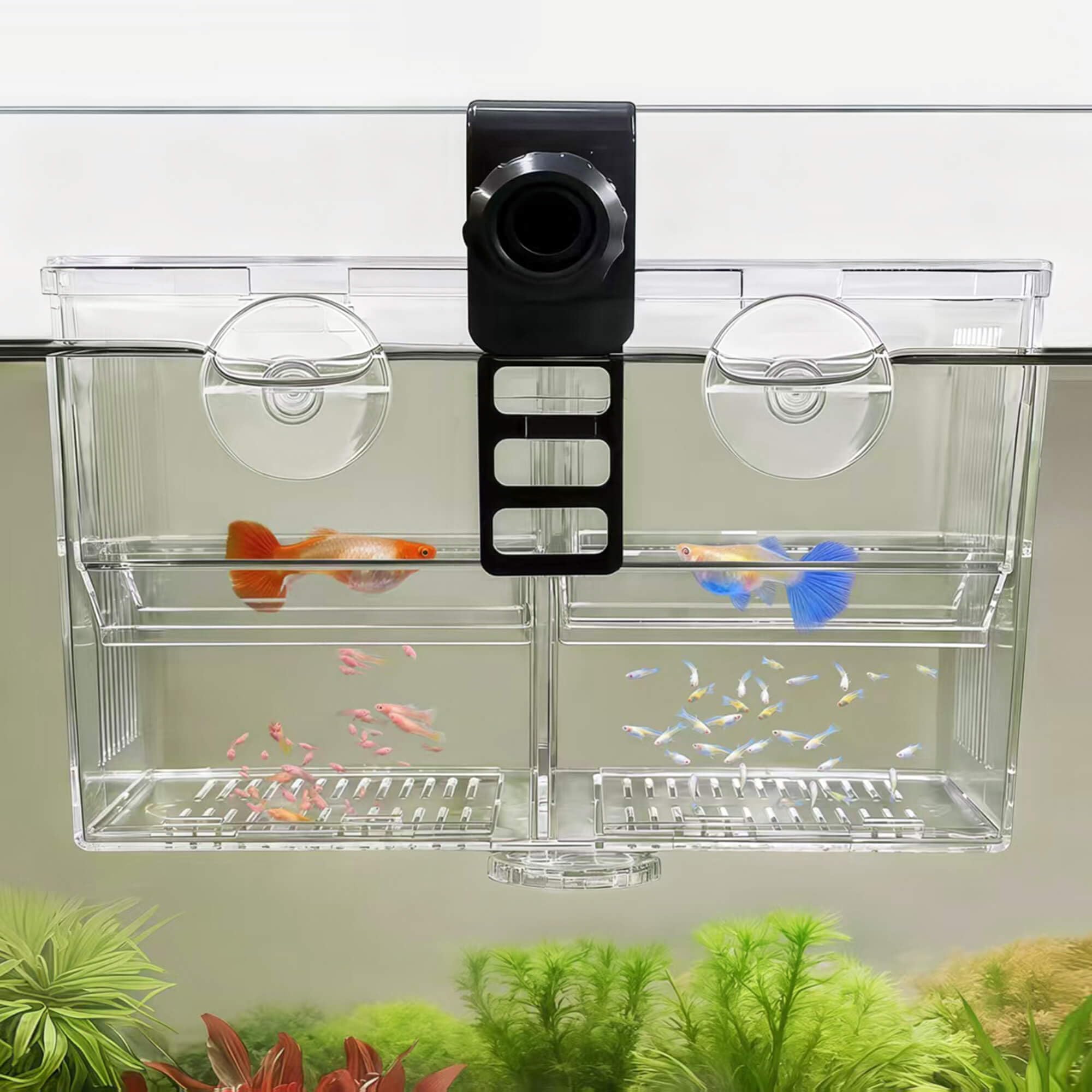 BaoZqua Dual-Chamber Aquarium Fish Breeder & Isolation Box, Transparent Hatching Incubator Tank with Suction Cups & Hook, Nurser