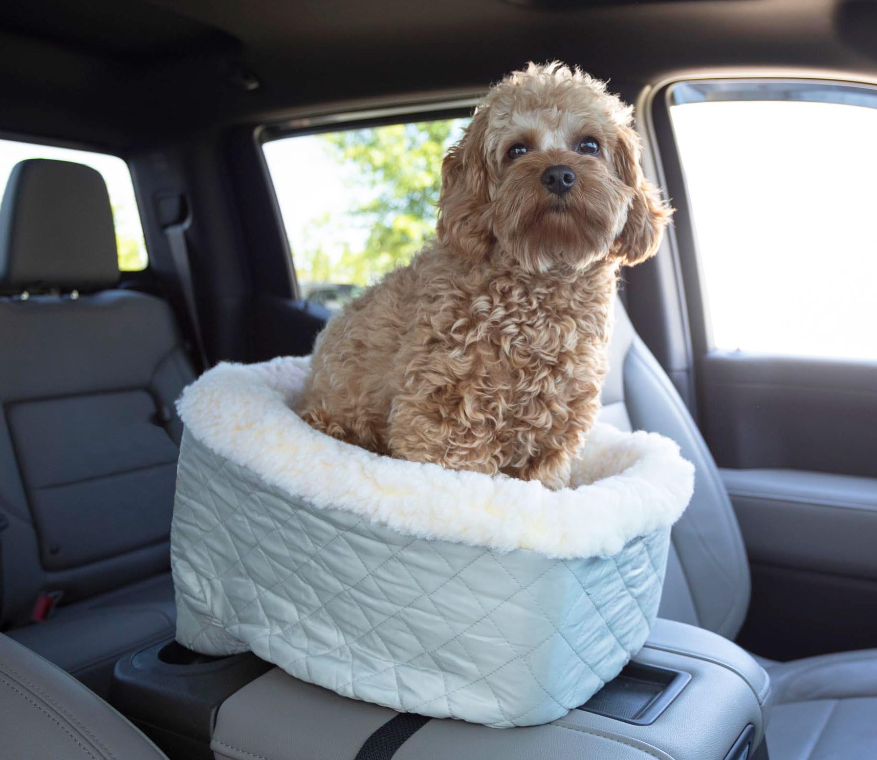 Snoozer Console Pet Car Seat Cream Fur, Small, Grey