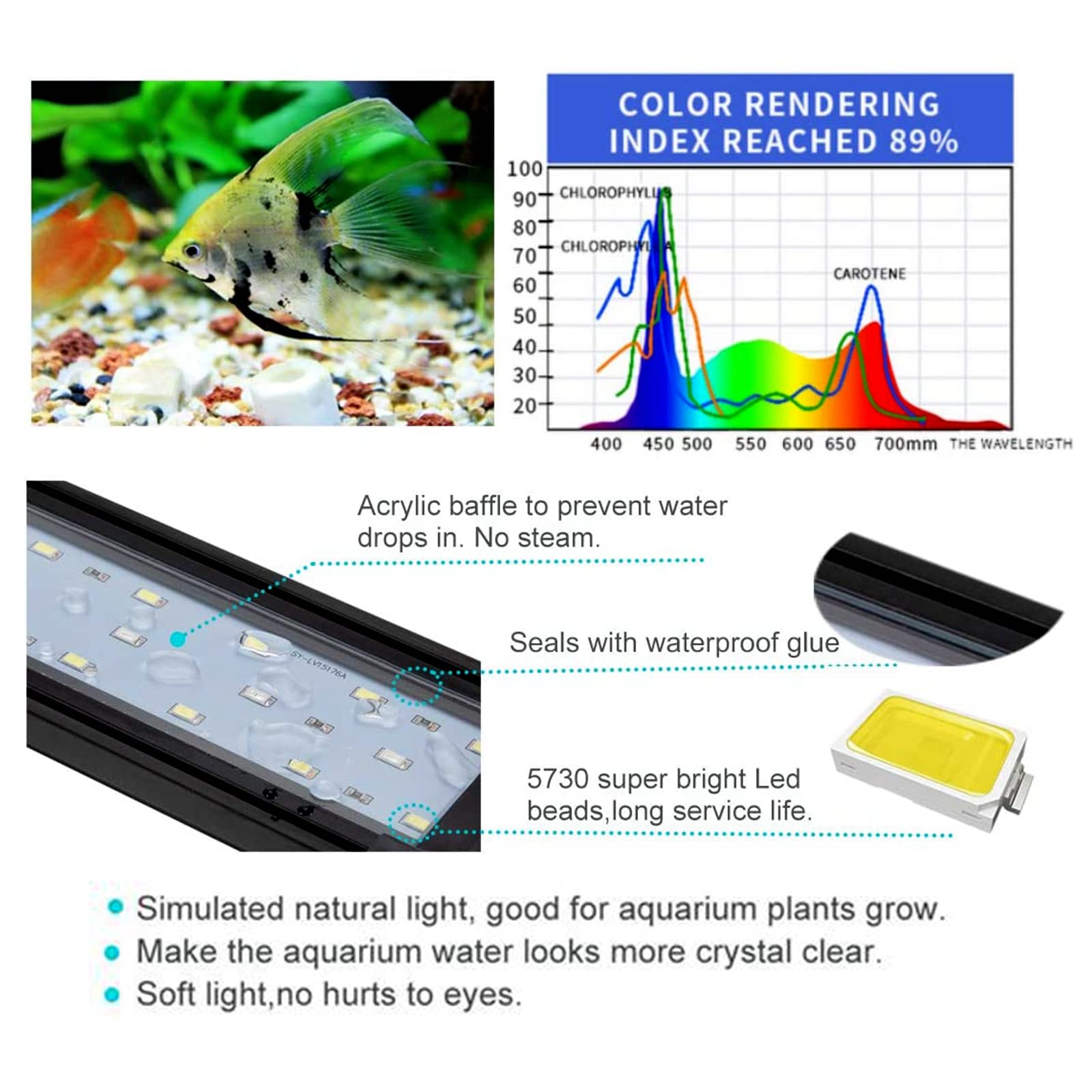 Kzkr Upgraded Aquarium Light Led Full Spectrum 72-84 Inch Foldable Adjustable Hood Lamp For Freshwater Marine Plant 180-210 Cm M