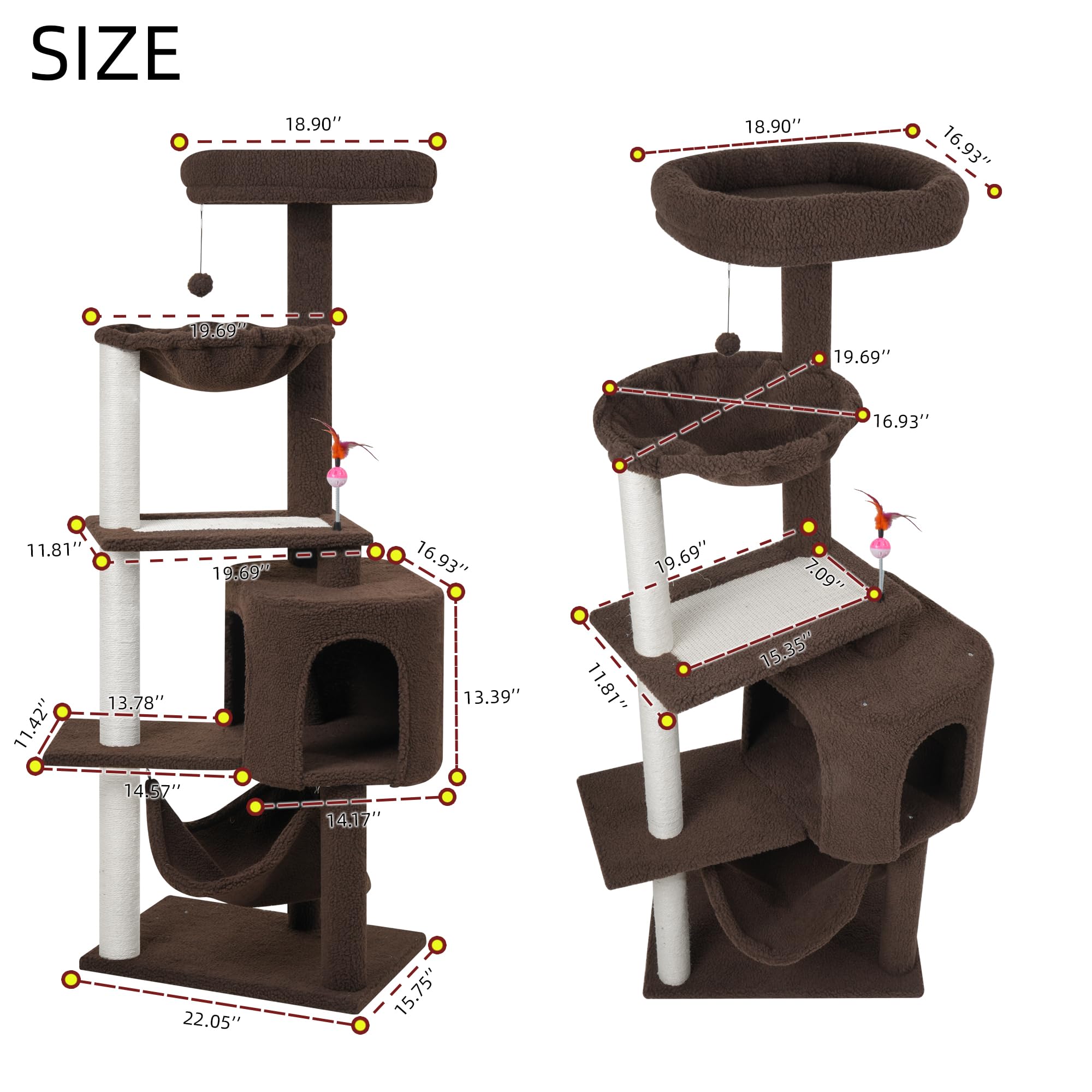 Yunique Cat Tree With Cat Condo Scratch Post And Big Hammock, Green