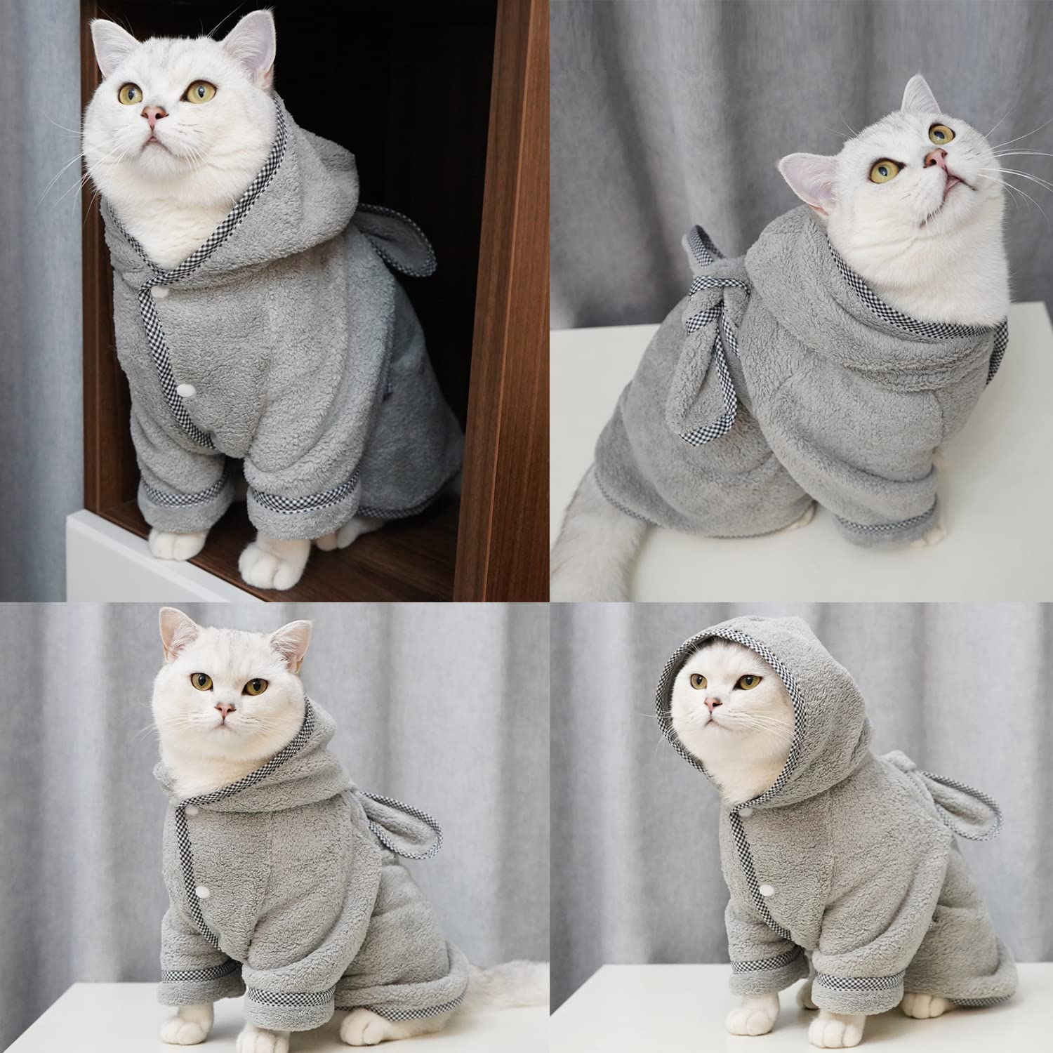 Dog Bathrobe, Microfiber Fast Drying Absorbent Hooded Bath Towel White For Puppy Small Medium Large Dog Cat (S, Gray)