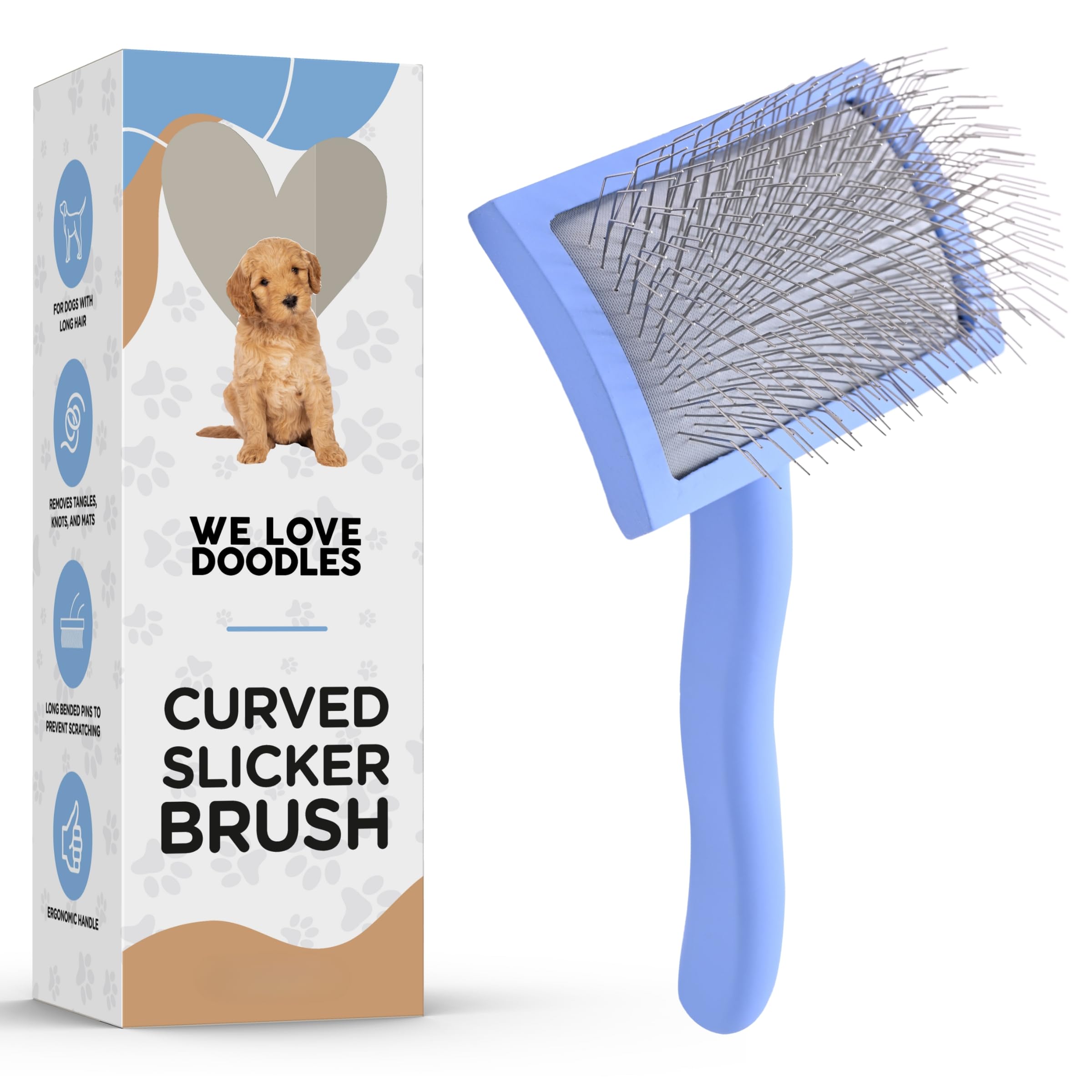 We Love Doodles Dog Slicker Brush For Grooming Pet Hair - Best Brushes For Poodle & Golden Doodle - Long Haired Brush For Dogs -