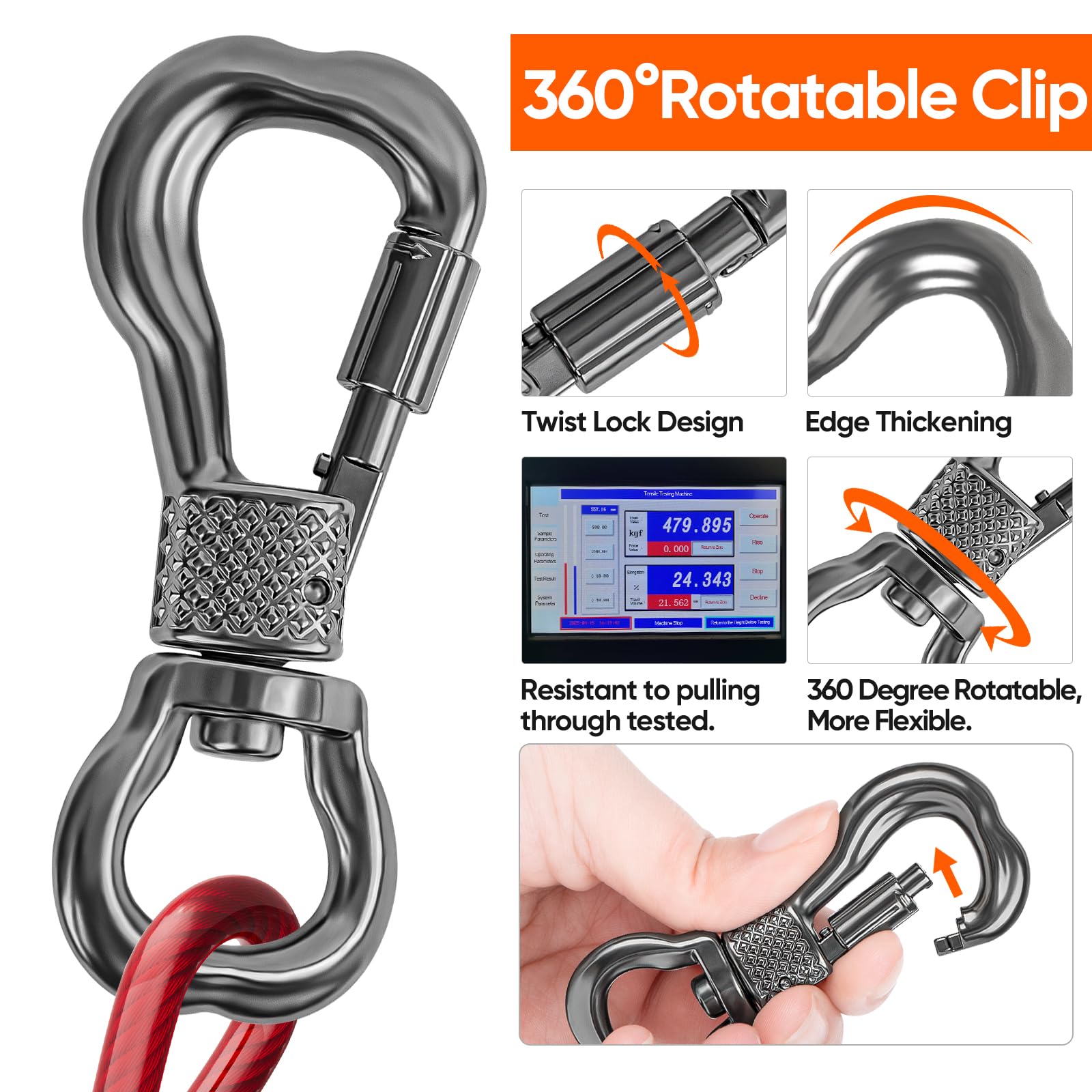 Tresbro 60Ft Red Reflective Tie Out Cable For Dogs Up To 250 Pounds, Steel Wire Lead Leash With Stainless Rotatable Buckle, Ligh