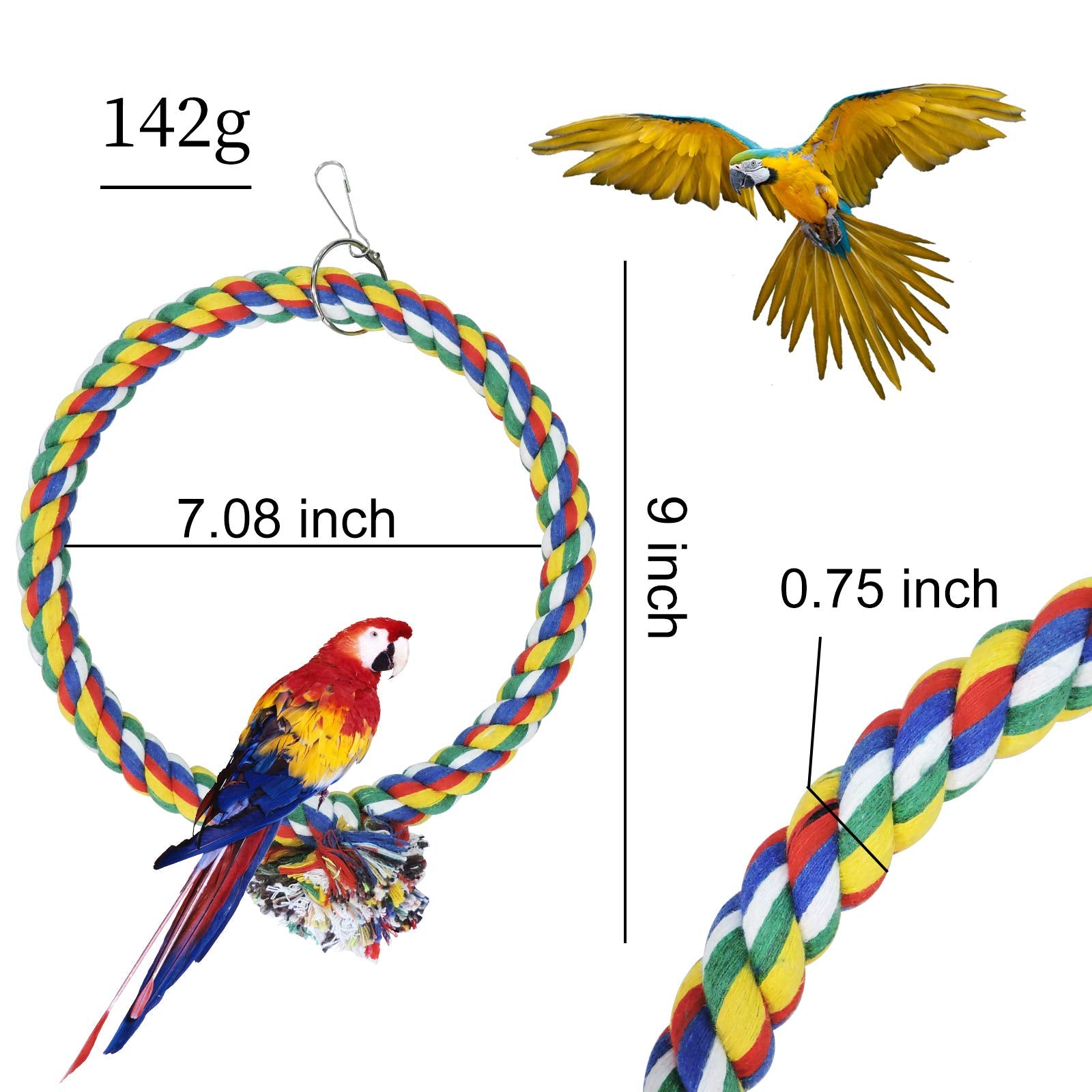 Wishlotus Bird Swing, Cage Hanging Toys Cotton Rope Swing Bite Resistance Perches Toy Parrot Toy Boredom Breaker For Budgie, Cockatiels, Conures, Finches, Small Parakeets (18Cm)