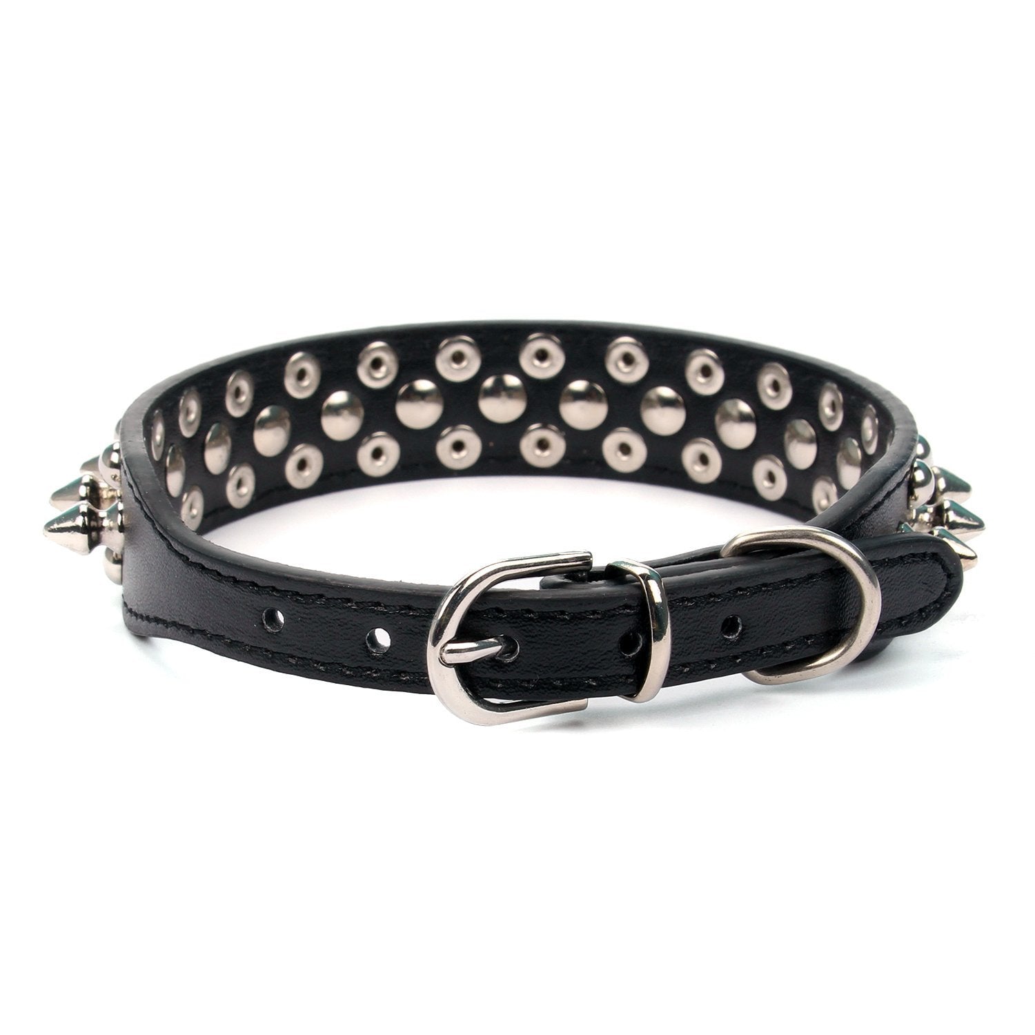 Aolove Mushrooms Spiked Rivet Studded Adjustable Pu Leather Pet Collars For Cats Puppy Dogs (Medium, Black)