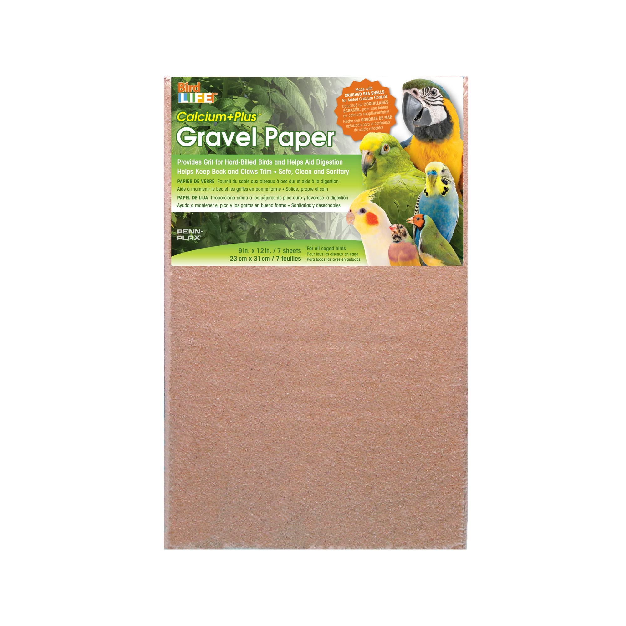 Penn-Plax 7 Pack Gravel Paper For Bird Cage, 9 By 12-Inch | Great For Hard-Billed Birds | Safe, Clean, And Easy For Improved Dig