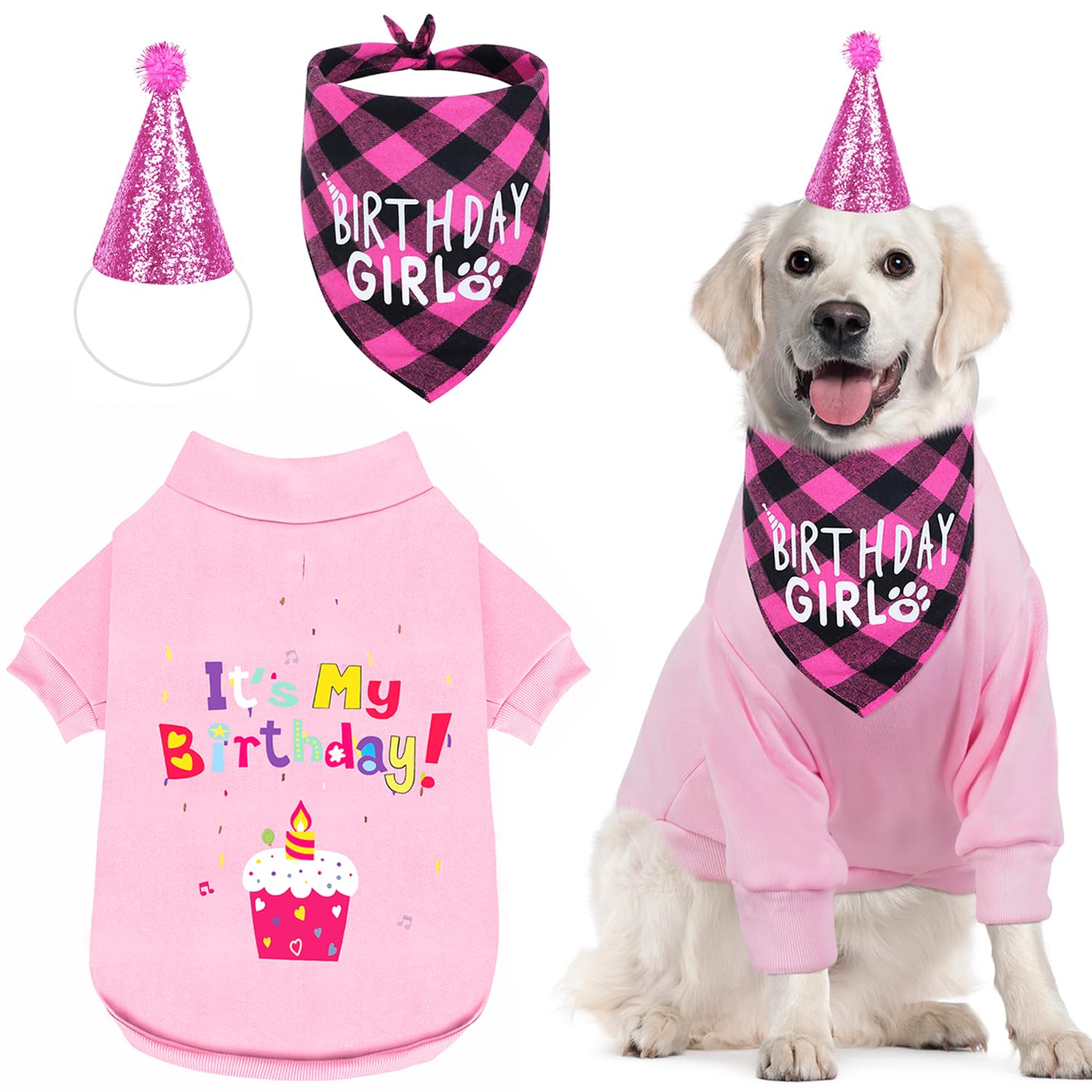 Greenjoy Dog Birthday Party Outfit Decoration Set Supplies - Birthday Bandana, Sweater & Party Hat Gift For Small, Medium & Extr