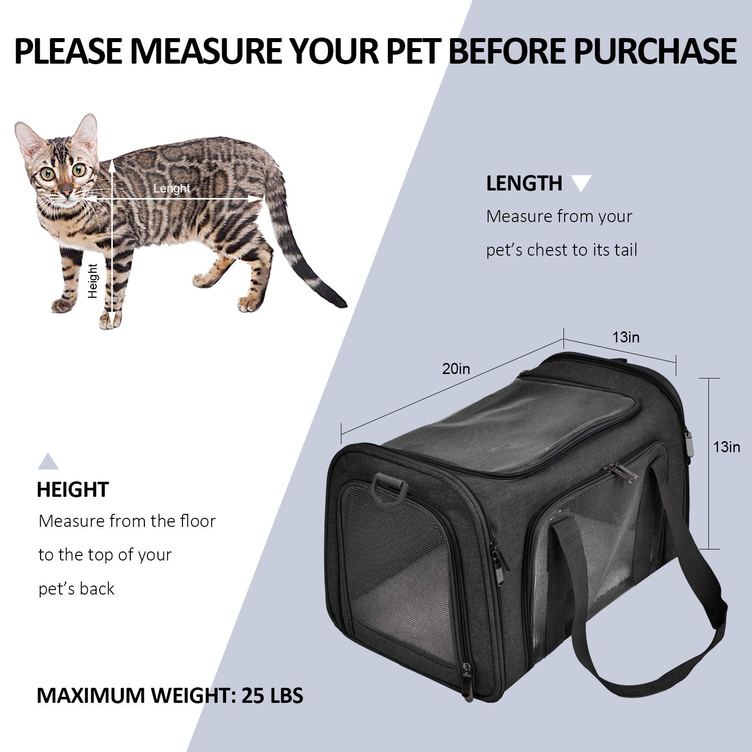 Henkelion Large Cat Carriers Dog Carrier Pet Carrier For Large Cats Puppies Up To 25Lbs, Big Dog Carrier Soft Sided, Collapsible Waterproof Travel - Large - Black