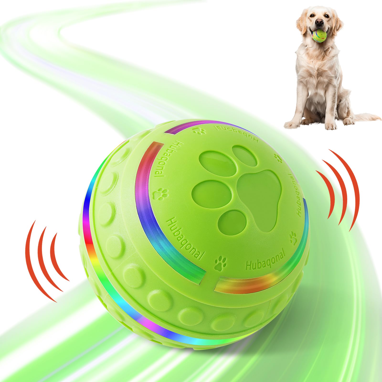 Hubaqonal Interactive Dog Toys Ball For Small & Medium Dogs, Durable Chew Toy For Aggressive Chewers, Automatic Rolling Dog Ball