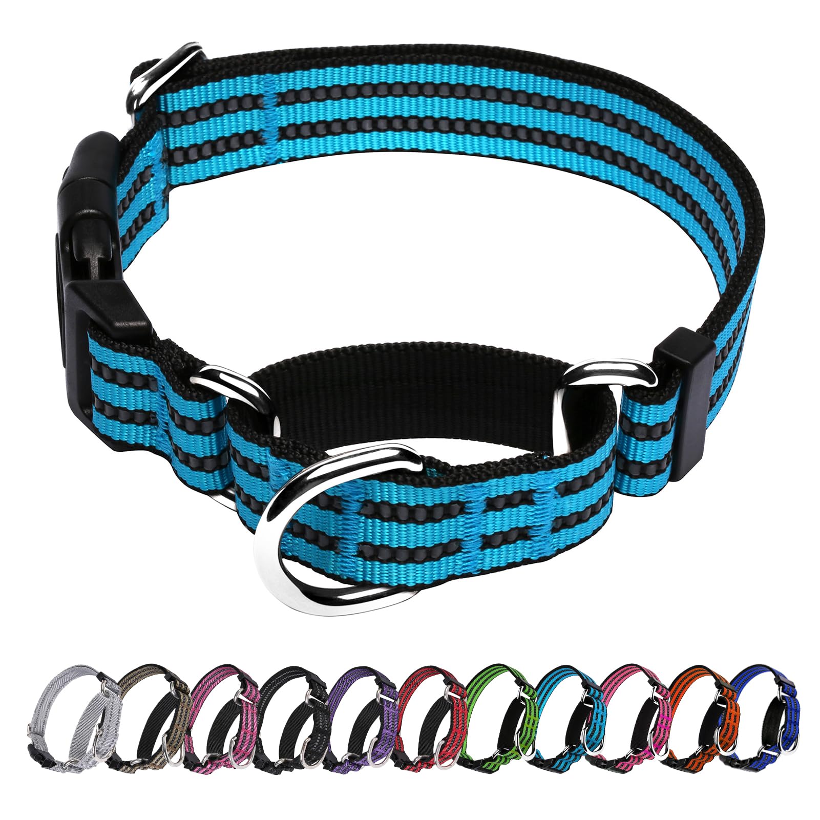 Joyeeiioo Martingale Dog Collar, Adjustable Nylon Reflective Collar With Quick Release Buckle (Blue, Extra Large)