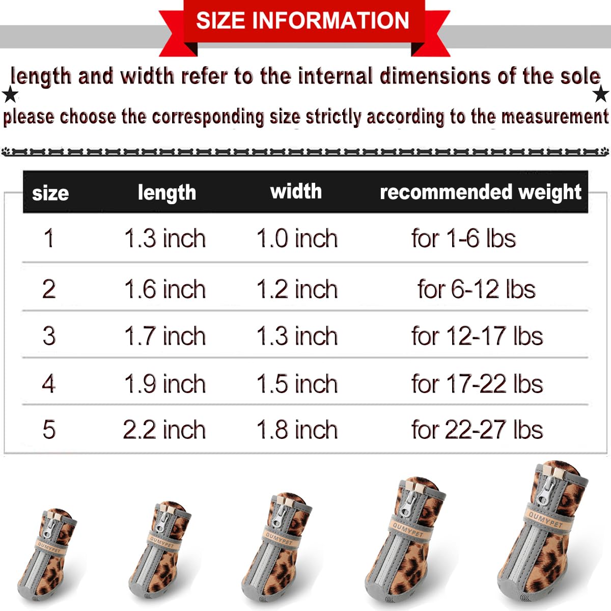 Qumy Dog Shoes For Small Dog, Puppy Dog Boots & Paw Protectors For Winter Snow Day, Summer Hot Pavement, Waterproof In Rain Weather, Ourdoor Hiking, Indoor Hardfloors With Non-Slip Sole Leopard Size 4