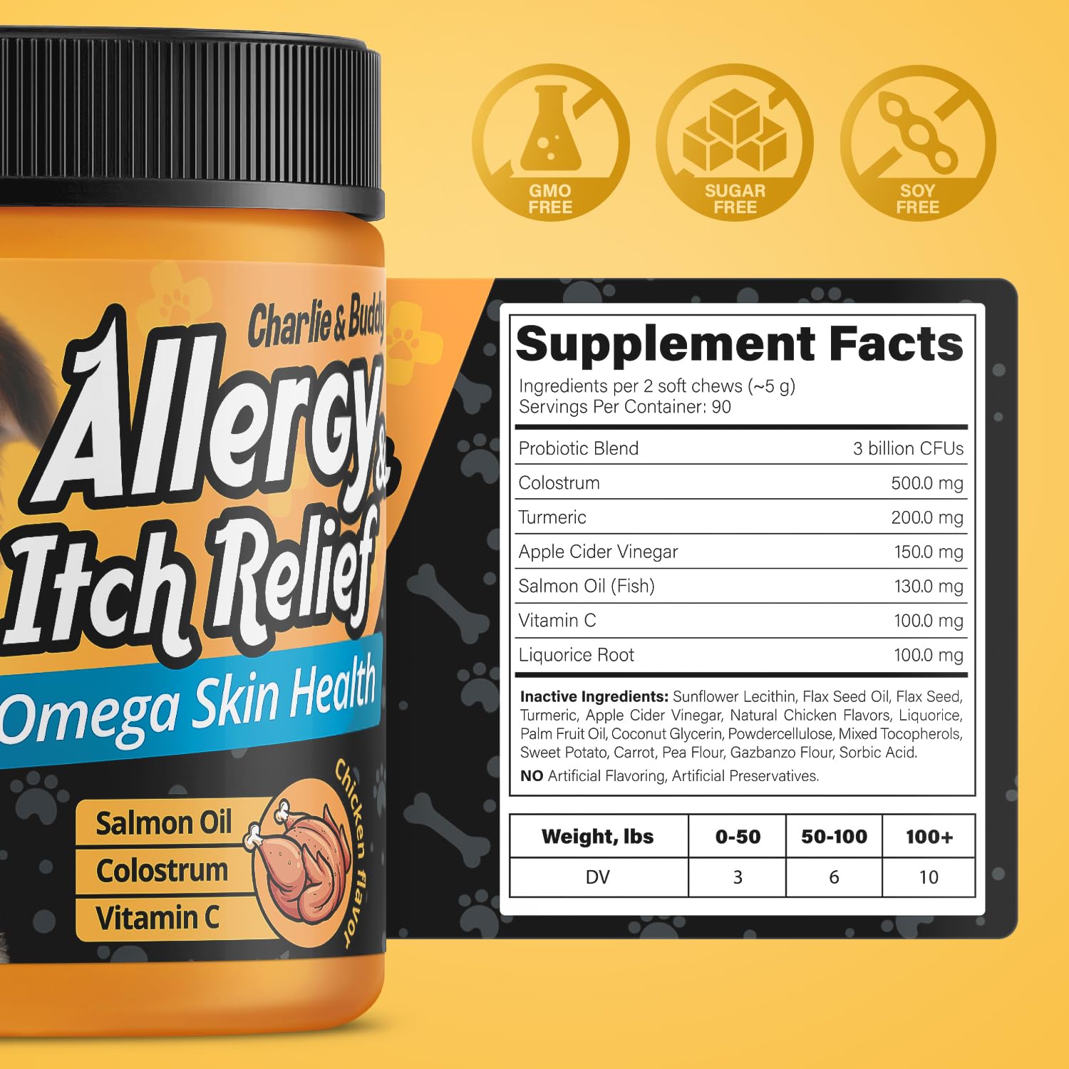 Dog All?rgy Relief Chews, Immun? Support & It?h R?lief for Dogs, Skin and Coat Supplements with Omega 3 Fish Oil, ACV, Vitamin C