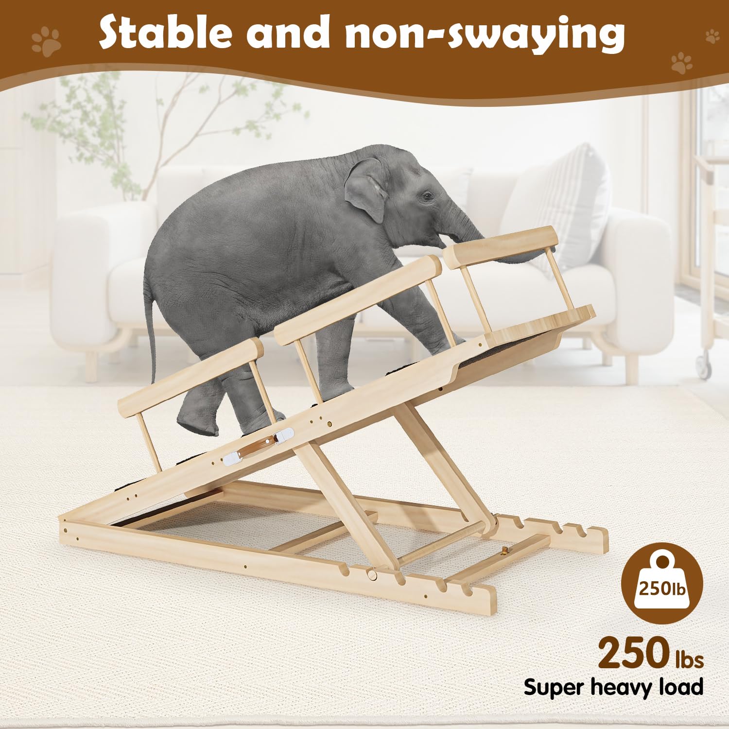 Dog Ramp For Couch, Bed Or Car, Wooden 55'' Long Pet Stairs For Small & Large Old Dogs & Cats, Hold Up To 250Lb, 6 Adjustable He