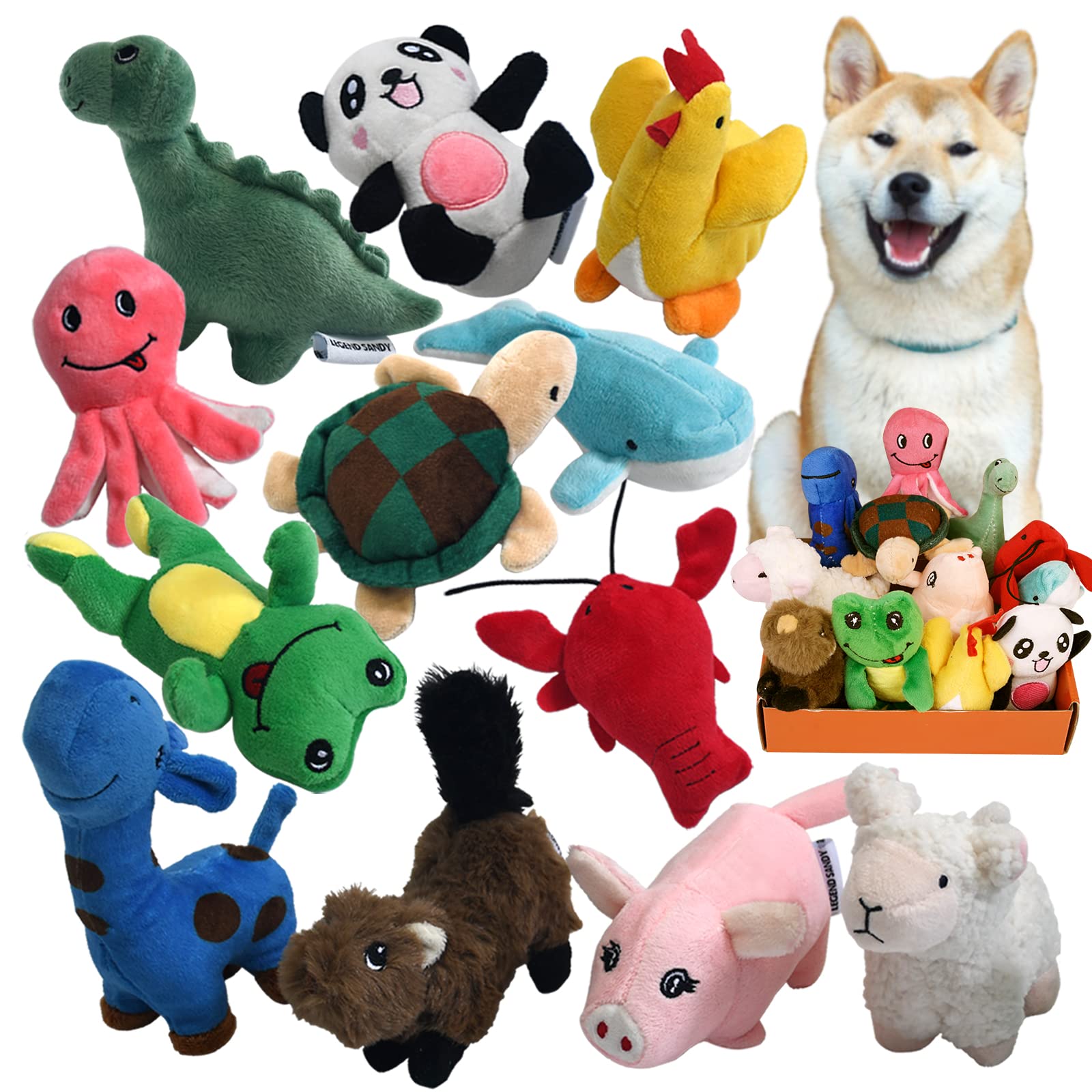 legend sandy Squeaky Plush Dog Toy Pack for Puppy, Small Stuffed Puppy Chew Toys 12 Dog Toys Bulk with Squeakers, Cute Soft Pet 