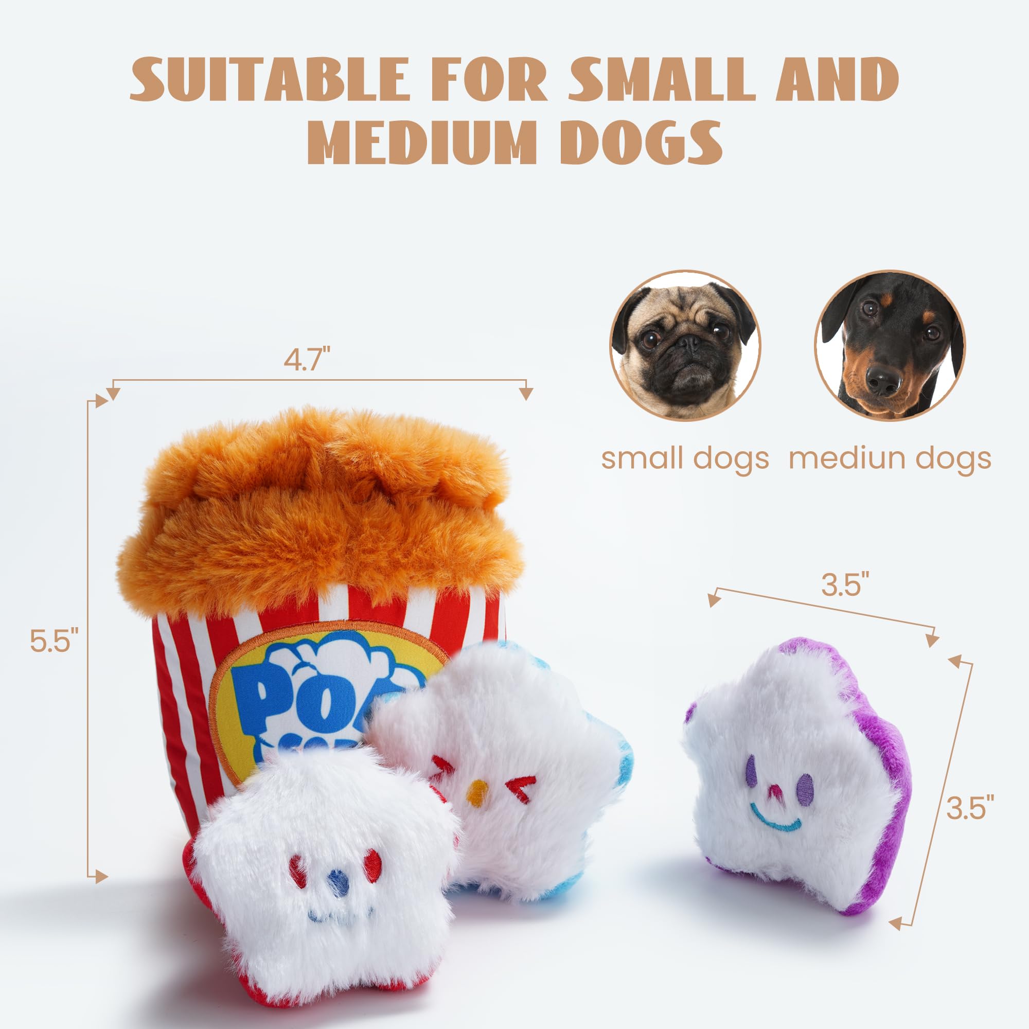 Nocciola Popcorn Squeaky & Plush Dog Toys | Hide & Seek, Interactive, Crinkle Toys For Small & Medium Dogs