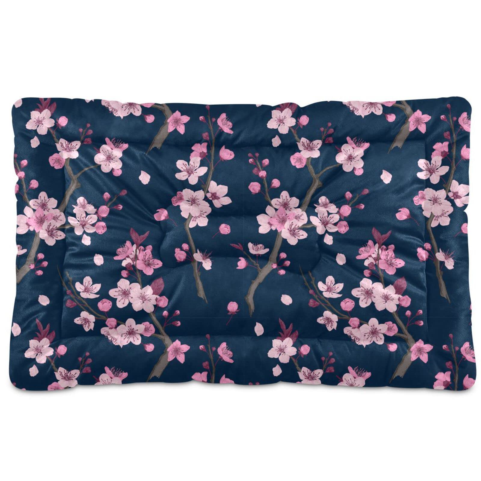 Coikll Pink Cherry Blossom Branches Pet Bed Pad Soft Dog Bed Mat With Anti-Slip Bottom, Machine Washable Crate Pad Mattress For 