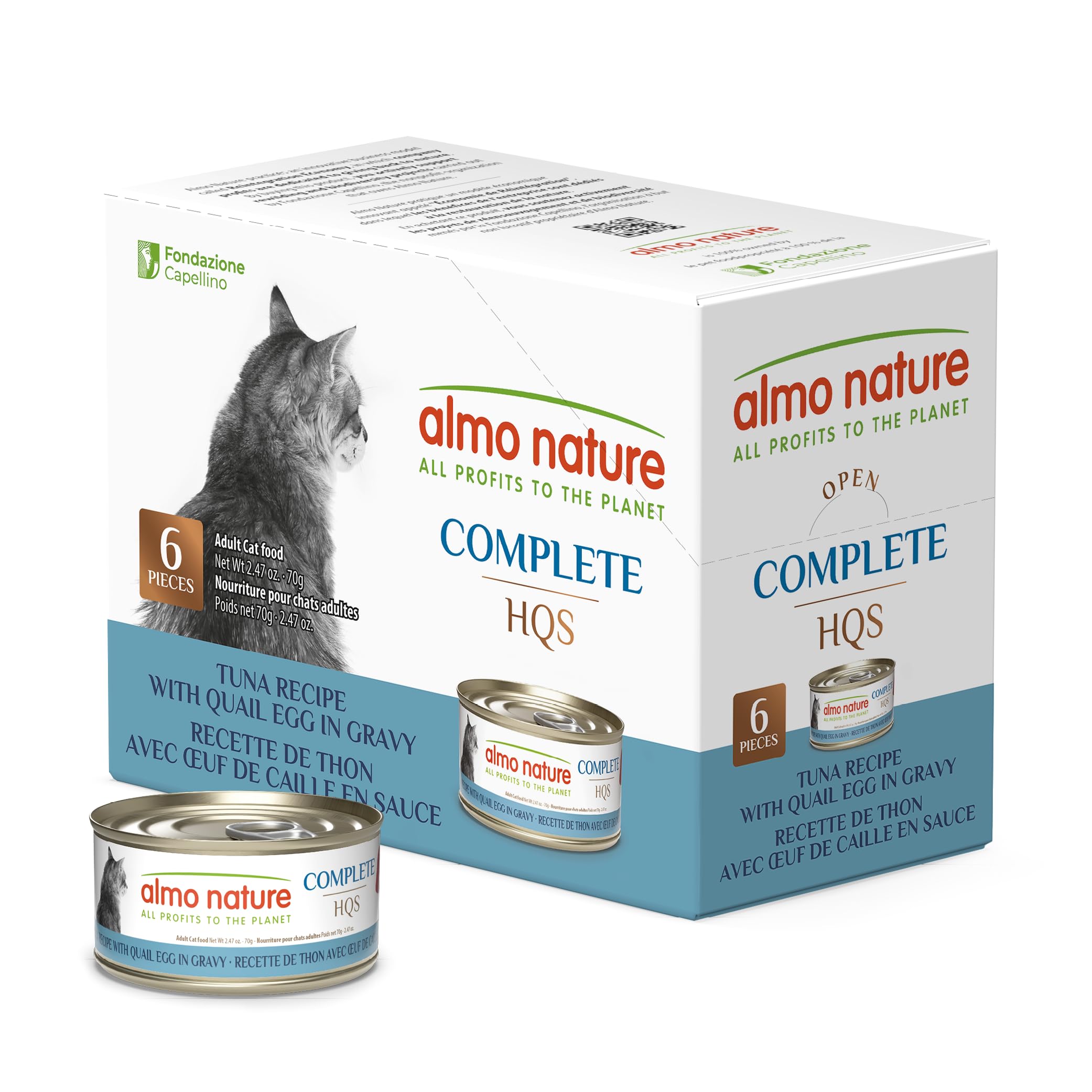 almo nature HQS Complete Wet Cat Food Tuna with Quail Egg, Grain Free, GMO Free - 2.47oz - Pack of 6