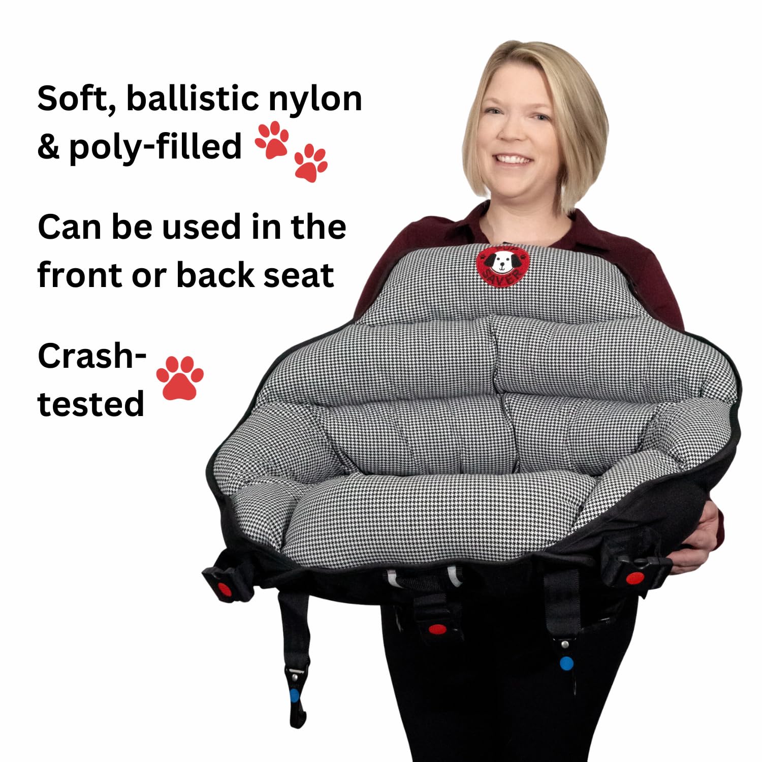 Pupsaver Dog Car Seats For Small And Medium Dogs | Travel Booster Pet Seat |Crash-Tested Dog Bed For Cars | Compatible With Seat Belt Harness | Ideal For Dogs Up To 30Lbs | (Black White Houndstooth)