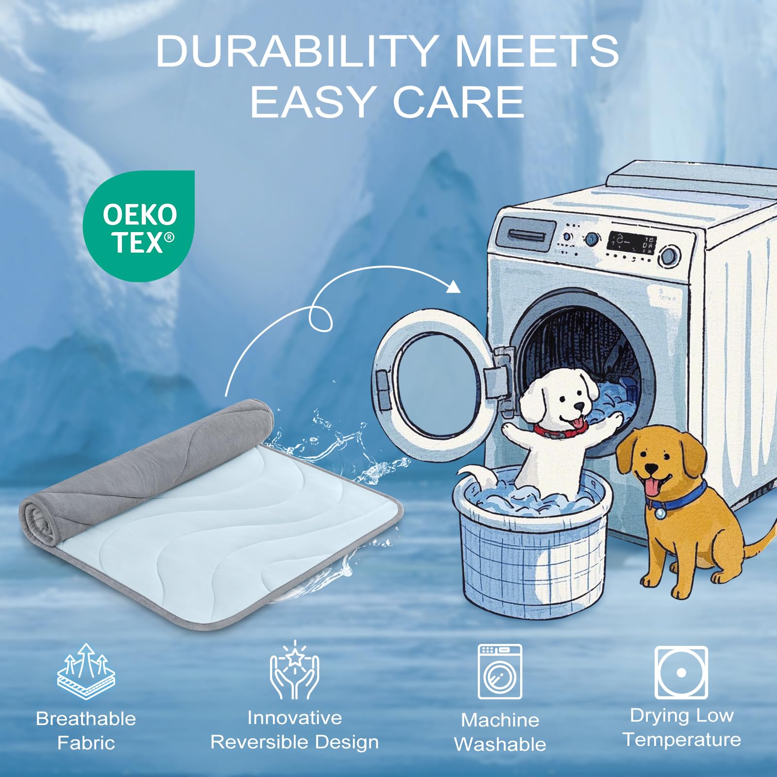 Cozyide Dog Cooling Mat, Medium Cooling Mat For Dogs, Reversible Pad For Dog, 36'' L X 23'' W,Ocean Blue