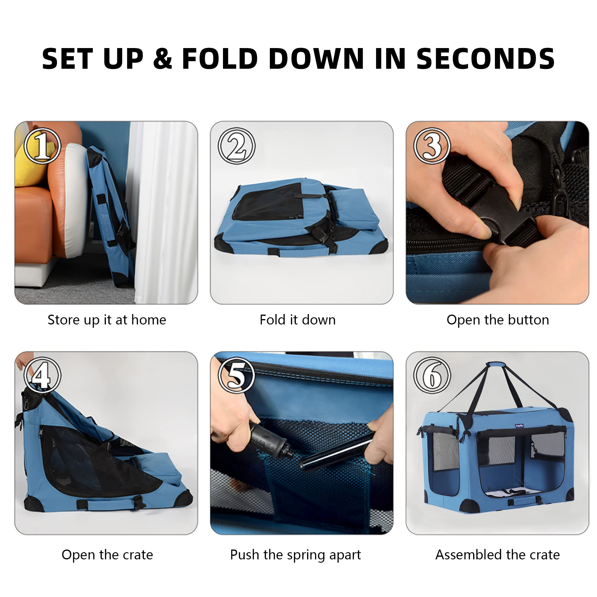 Petprsco Soft Collapsible Dog Crate, 40 Inch Portable Dog Crates For Large Dogs, Xl Dog Crate For Travel, 3 Door Foldable Pet Ke