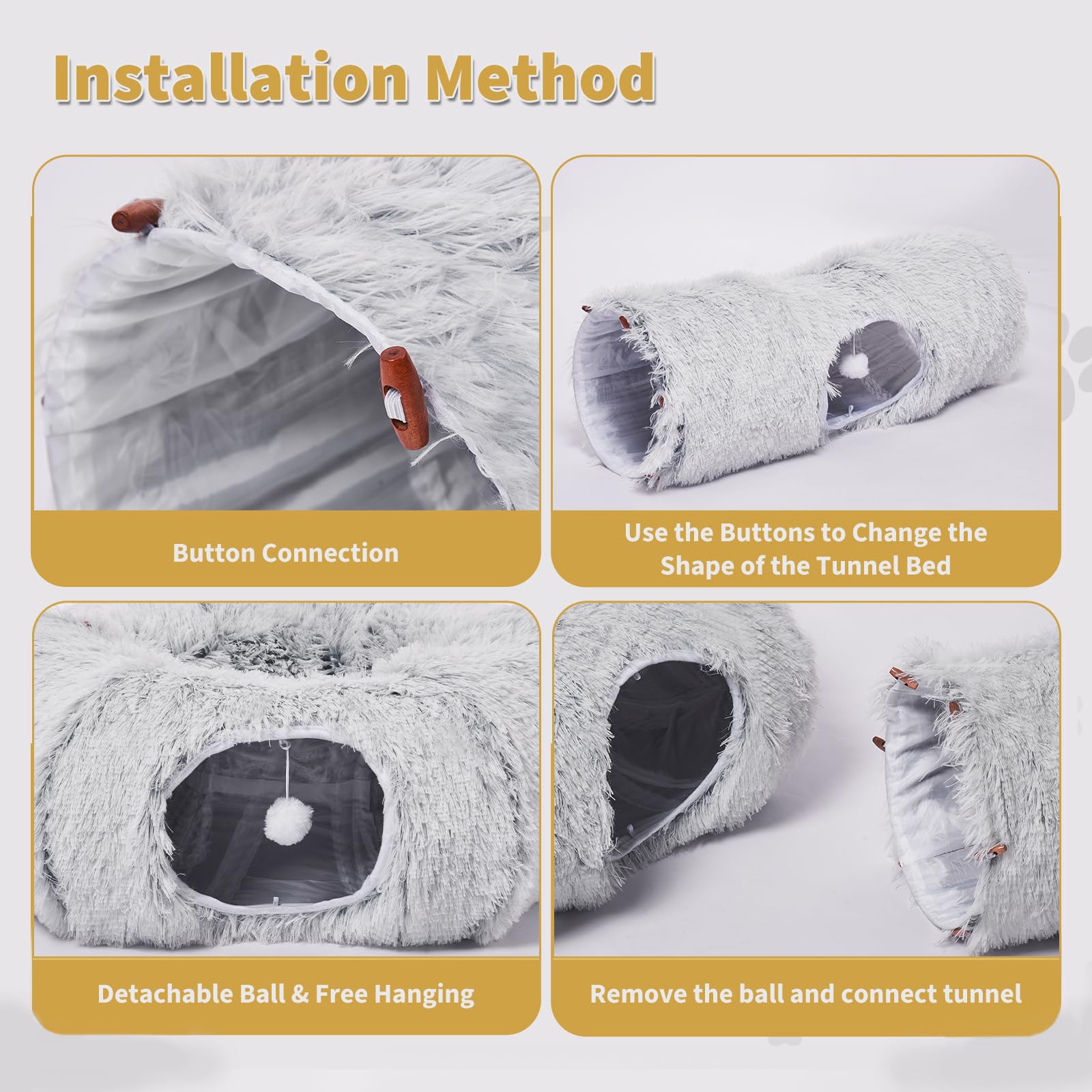 Odoland 5 Shapes Cat Tunnels With Fluffy Bed - Indoor Cats Cave Tunnels With 20 Pet Toys, Diy Kittens Donut Tunnel And Variety K