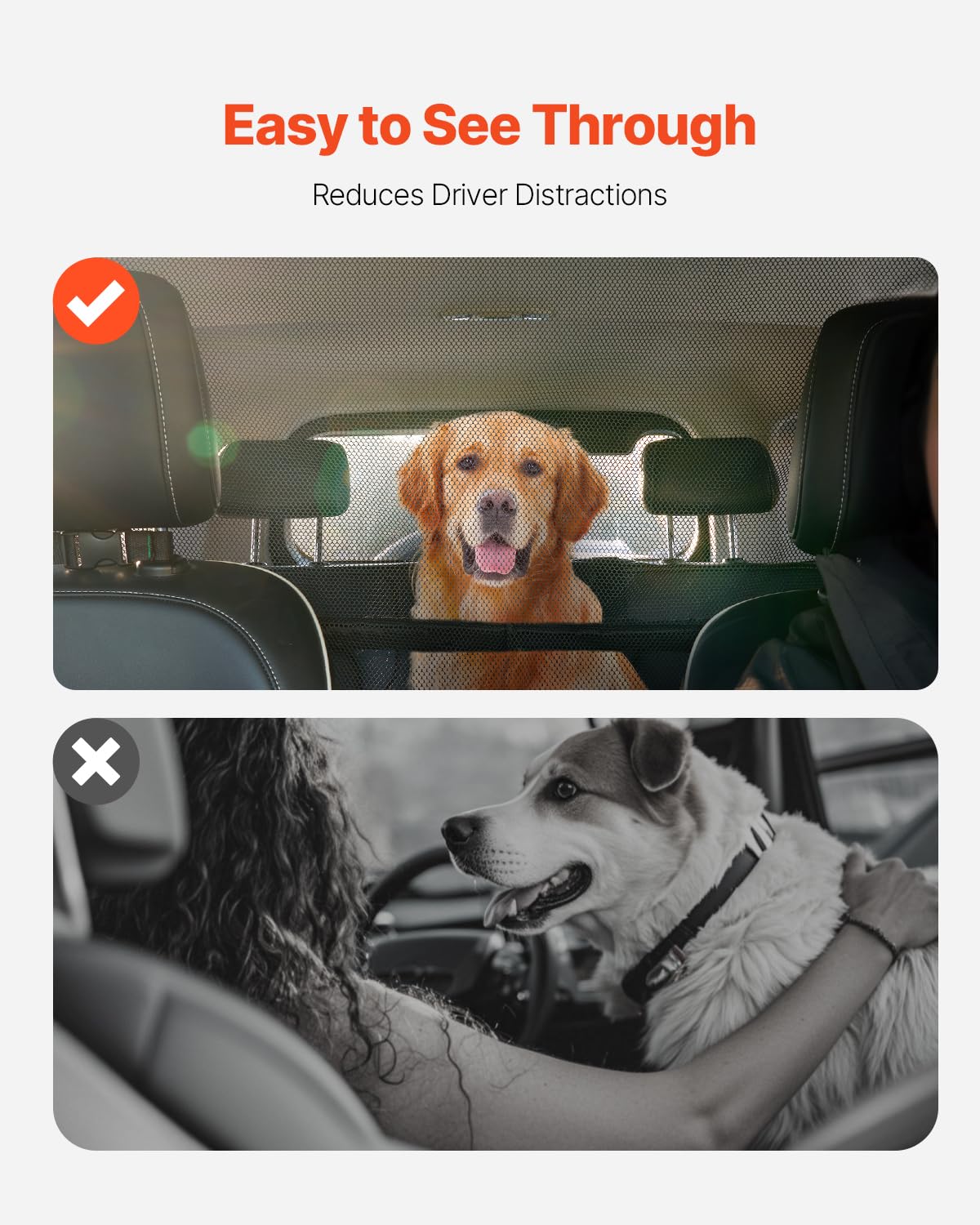 VEVOR Dog Car Barrier, 50'' Wide Car Divider for Front Seats Installation, Vehicle Pet Barrier with See Through Net Mesh, Univer