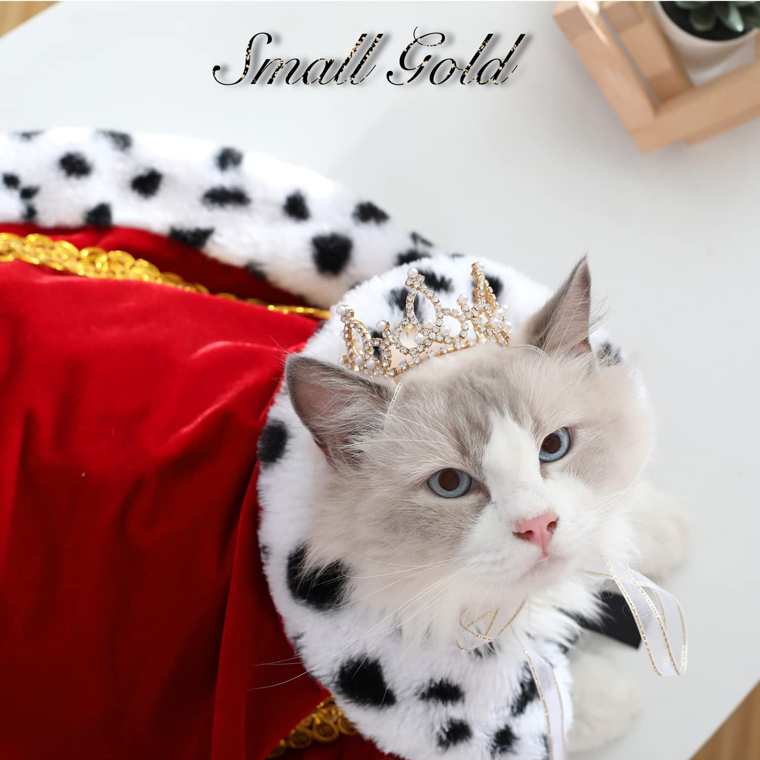 Lovelyshop Gold Plated Dog/Cat Crown with Rhinestones & Pearls, Medium Size, Metal, Model LS/PET-2022-M-G