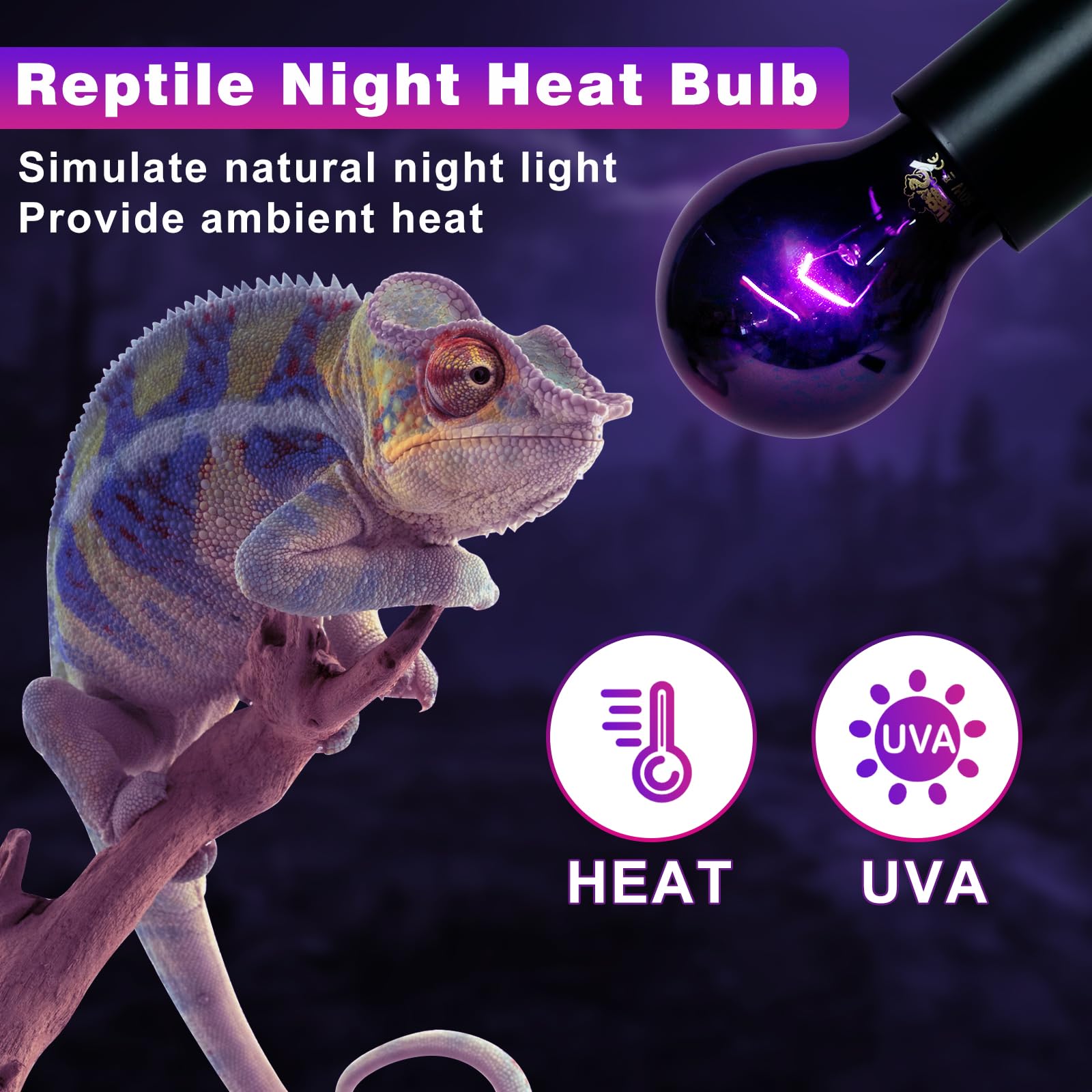 LUCKY HERP Reptile Heat Lamp 75W 2 Pack, Reptile Night Heat Bulb, Reptiles & Amphibians Basking Spot Light Bulb for Bearded Drag