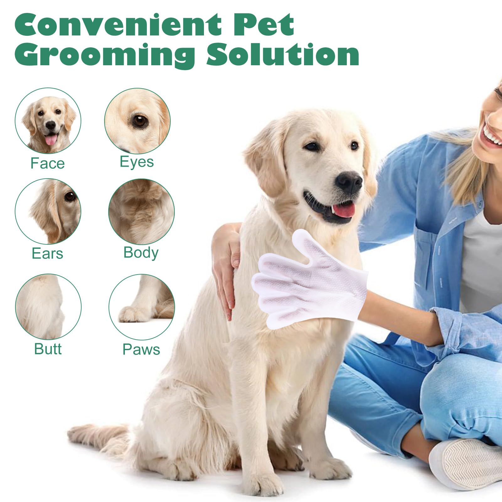 Cutebone Pet Glove Wipes - Dual-Sided Grooming Gloves With Wipes, Gentle And Effective Cleaning For Dogs, Removes Dirt, Fur, And