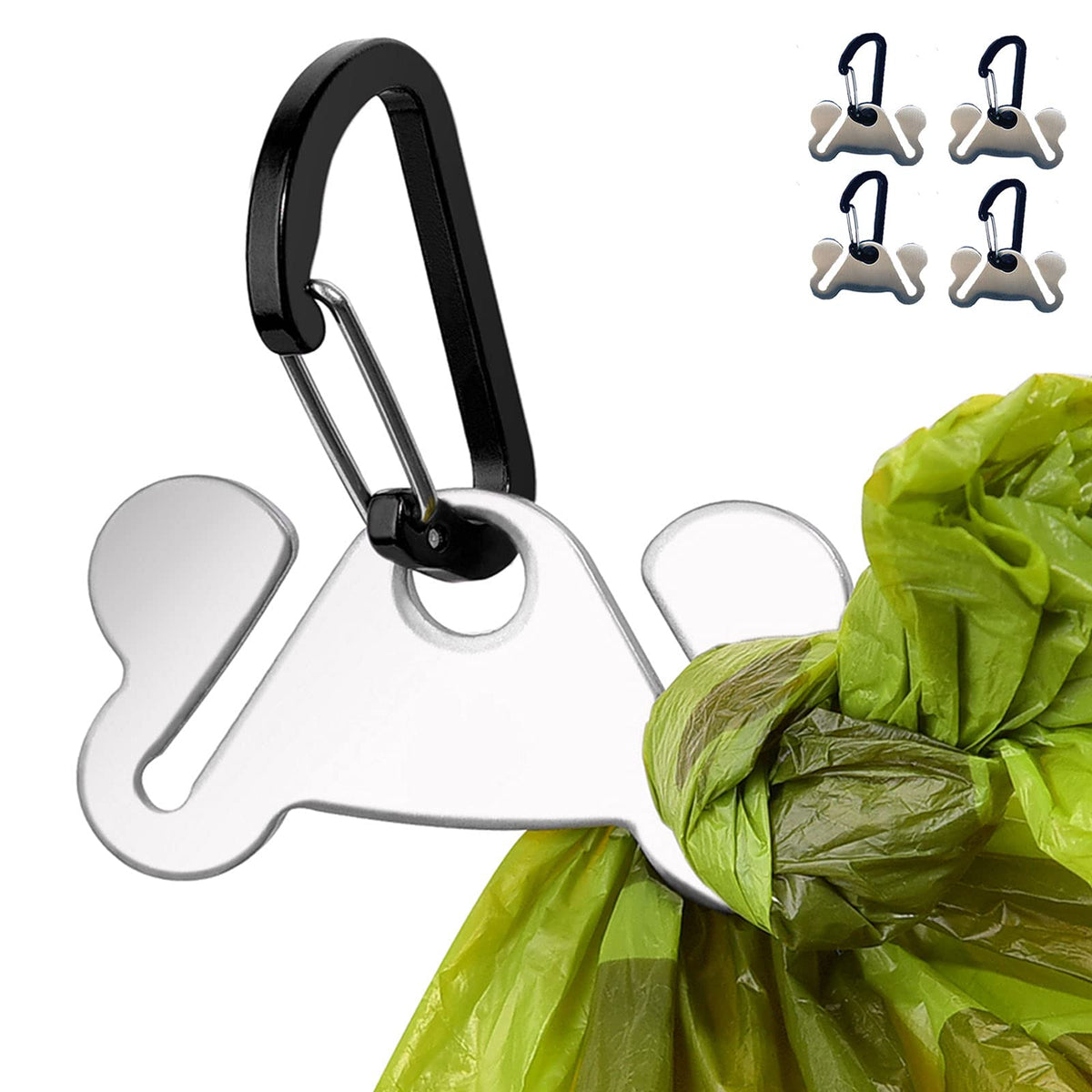 4Pcs Dog Poop Bag Holder, Waste Bag Holder, Dog Poop Bag Carrier, Hand Free Holder, Metal Holder