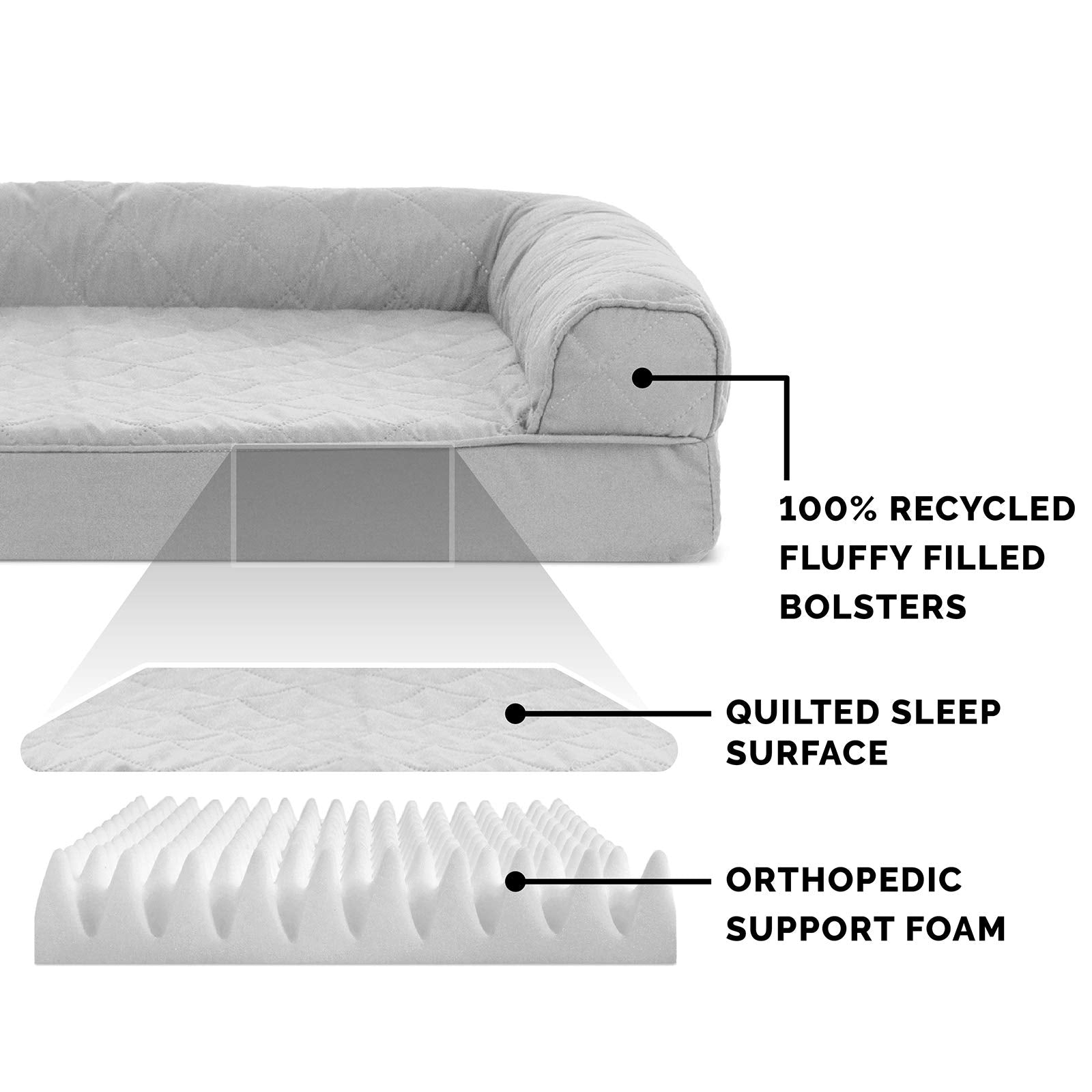 Furhaven Orthopedic Dog Bed For Large Dogs W/ Removable Bolsters & Washable Cover, For Dogs Up To 95 Lbs - Quilted Sofa - Silver Gray, Jumbo/Xl