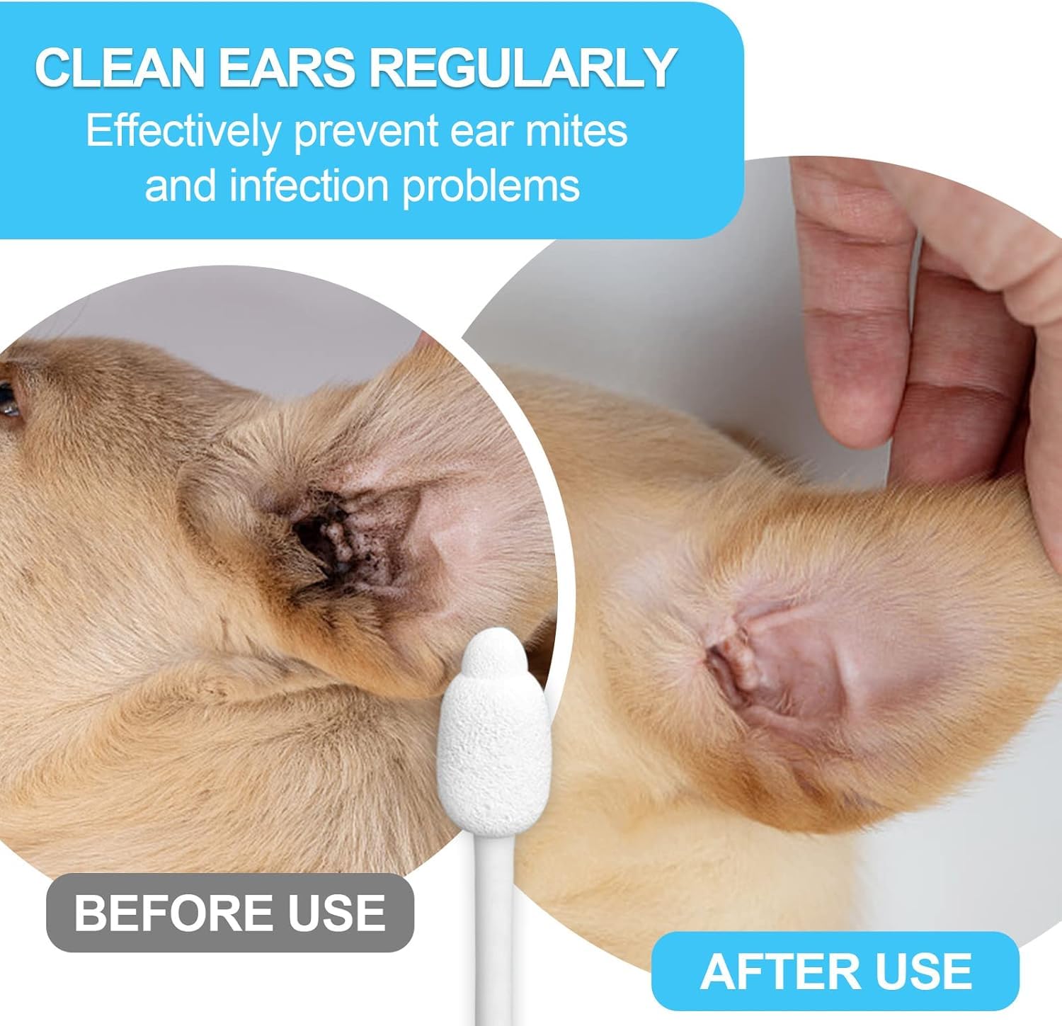 Dog Ear Cleaning Swabs - Gourd-Shaped Design for Safe Pet Ear Care, Prevents Accidental Injury, Ideal for Small Dogs & Cats, S-S