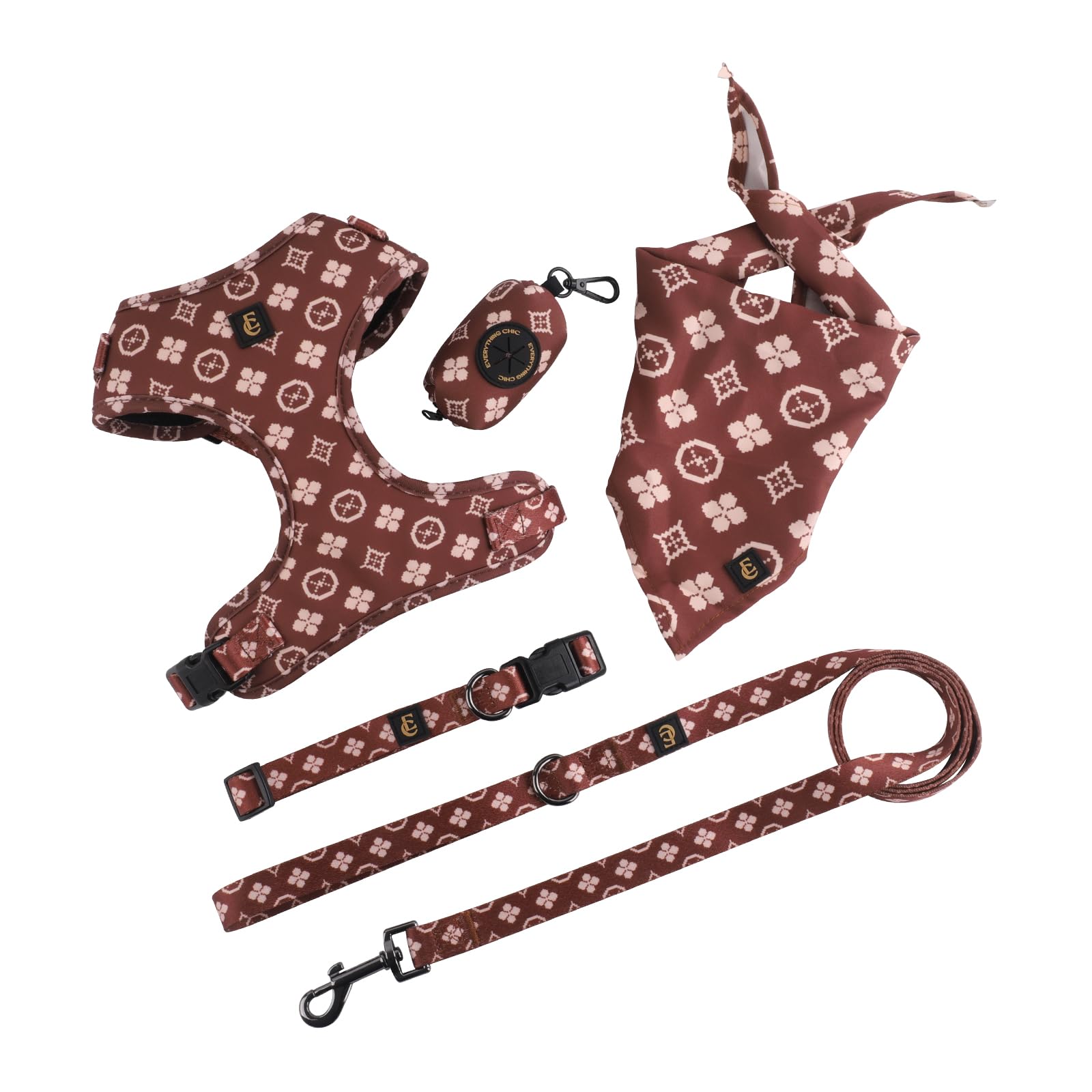 Adjustable Dog Harness, Leash, Poop Bag Holder/Dispenser And Bandana Set, No Pull, Soft Mesh Padded, For Small/Medium Dogs, Outd