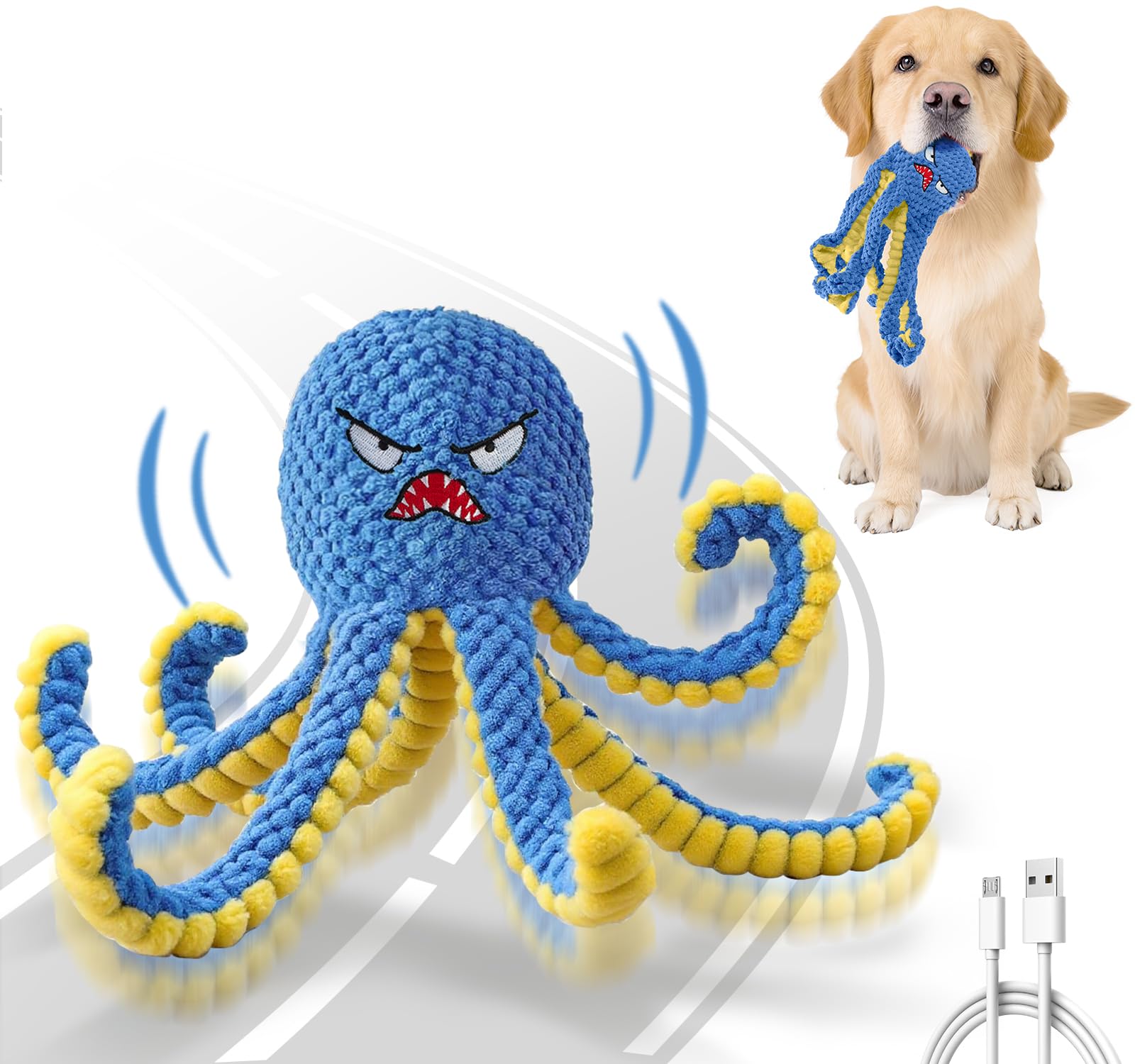 Qraxond Interactive Dog Toys Octopus,Durable Automatic Jumping Dog Toy to Keep Them Busy,Squeaky Moving Tug of War Doggie Toy,US