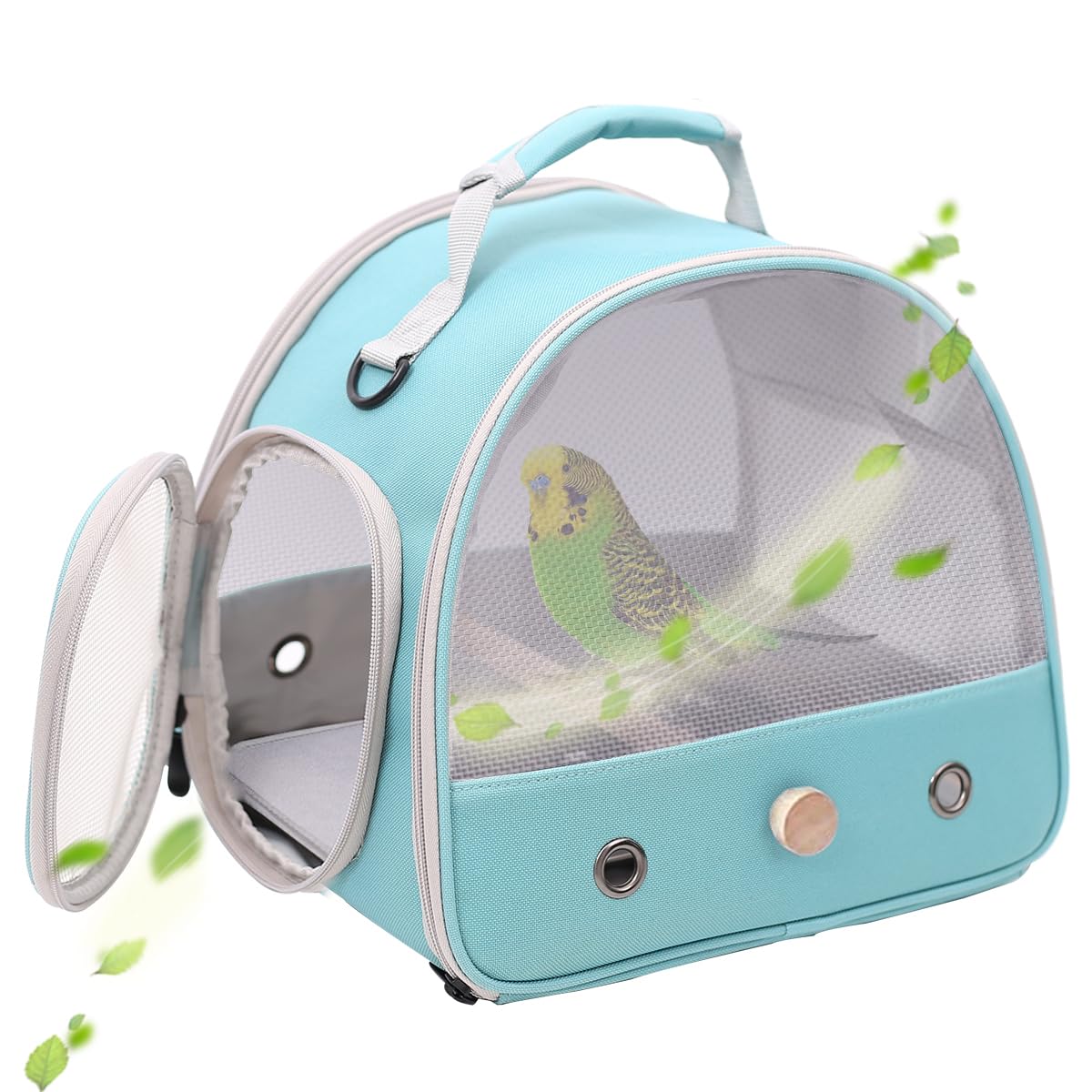 Bird Travel Cage, Portable Small Bird Parrot Parakeet Carrier with Standing Perch (NO Metal Tray), Side Access Window Collapsibl