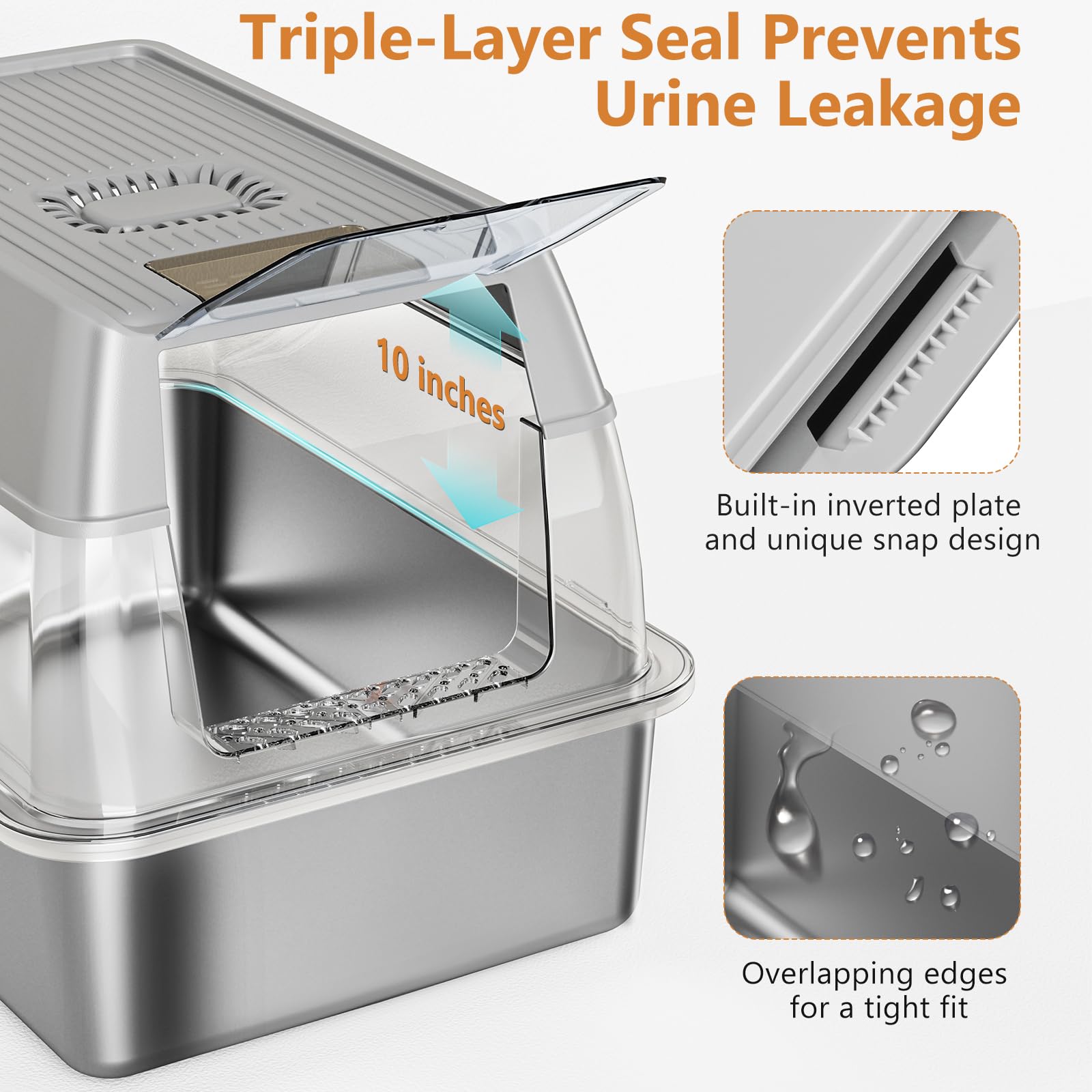 Stainless Steel Cat Litter Box With Lid, Xl Extra Large Litter Box For Big Cats, Enclosed Removable Metal Litter Boxs With High