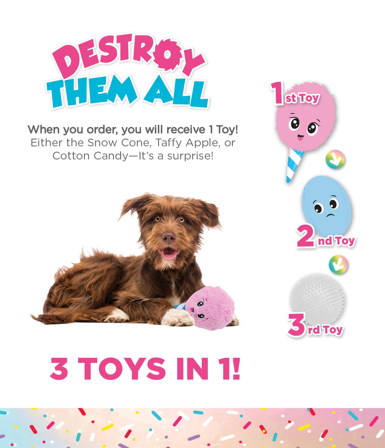 Outward Hound Surprise Destroy Them All Sweet Shop Dog Toy - 3-in-1 Dog Toy, Collect All of The Squeakin Sweet Treats!