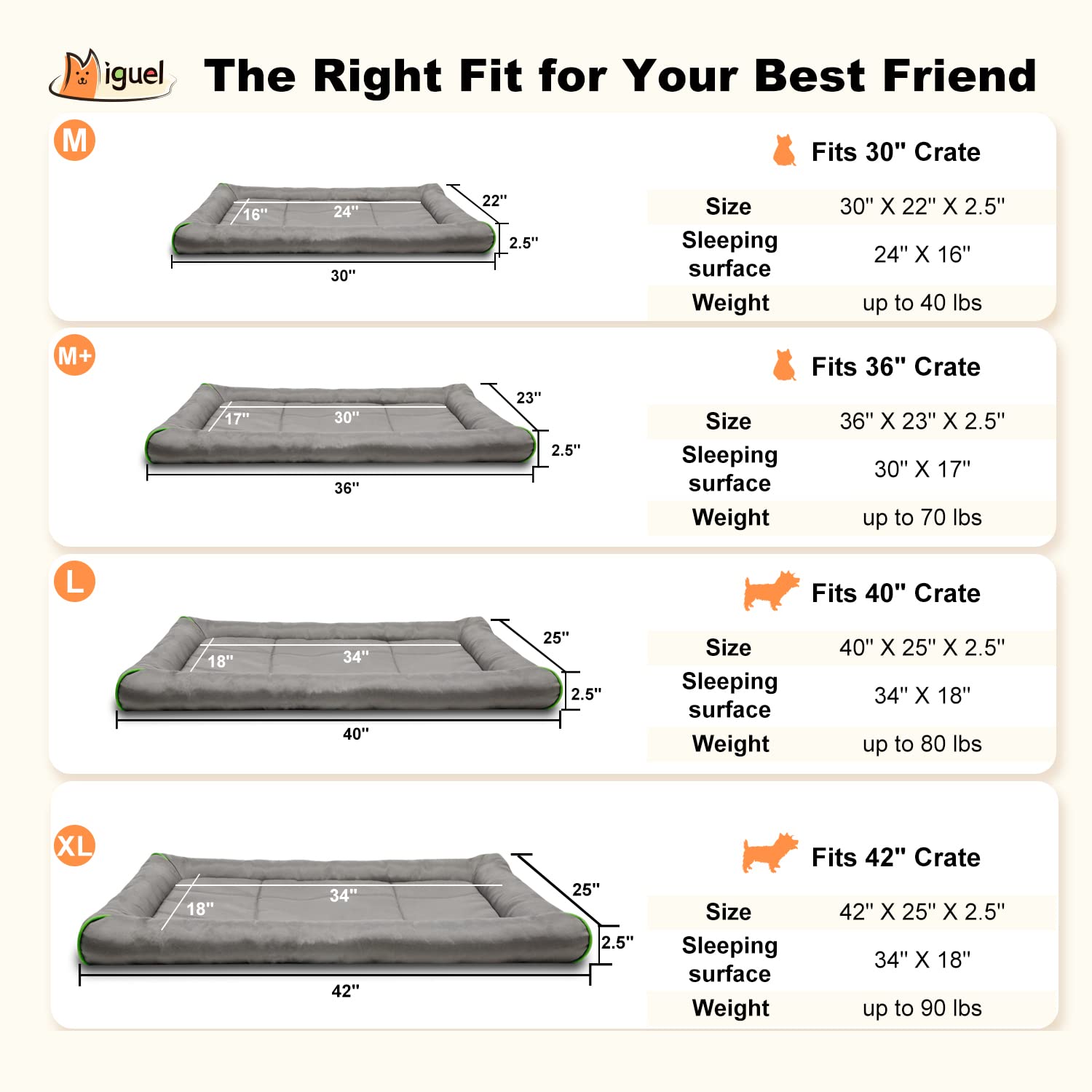 Miguel Outdoor Waterproof Dog Bed For Metal Dog Crates Water-Resistant Oxford All Weather Pet Mat Heavy Duty Durable Easy Clean Travel Indoor Outdoor Puppy Bed(42Inch Dog Bed Dog Crate,Gray)