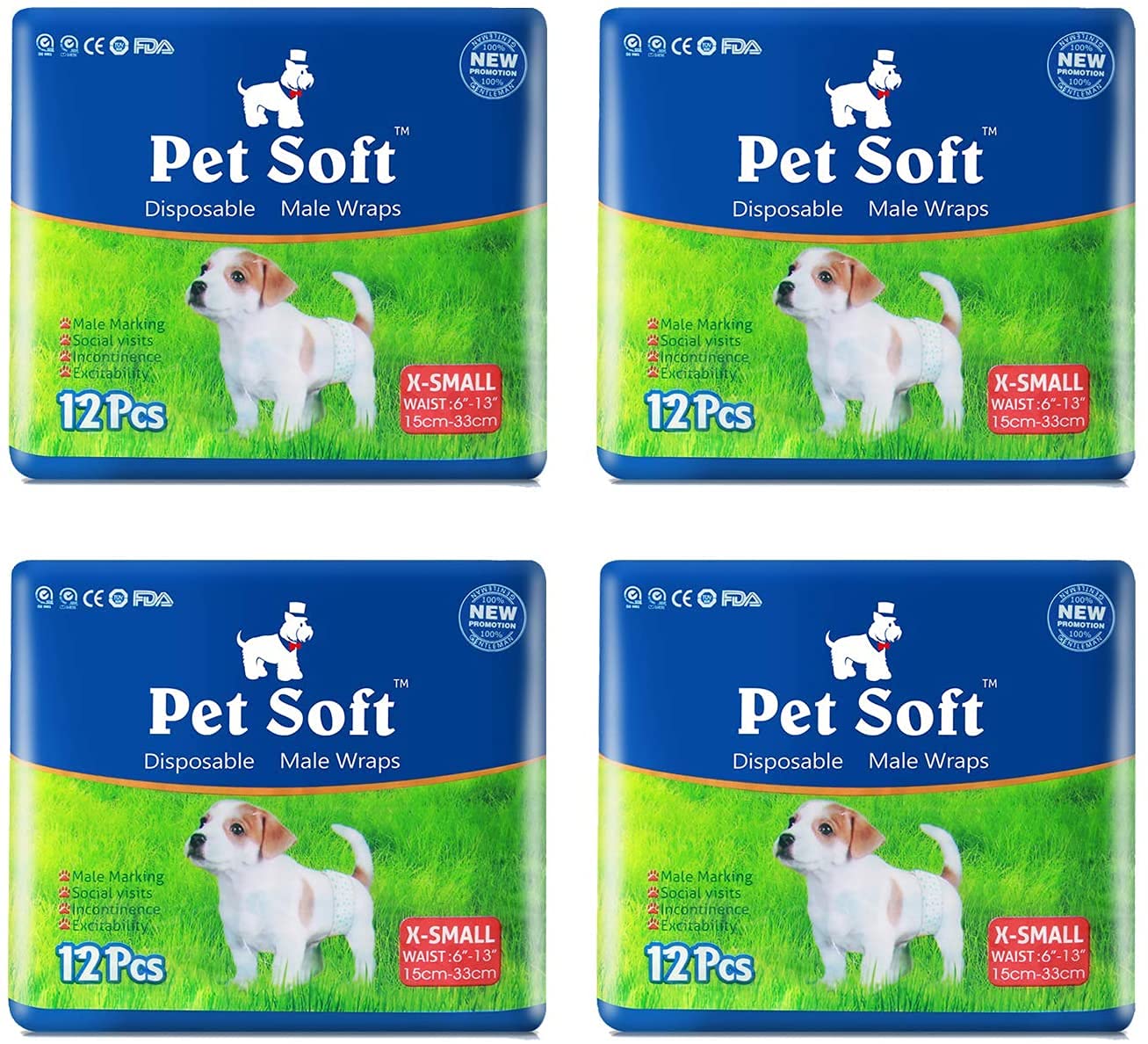 Pet Soft Disposable Male Dog Wraps - Dog Diapers For Male Dogs, Puppy Diapers 48Pcs Xsmall