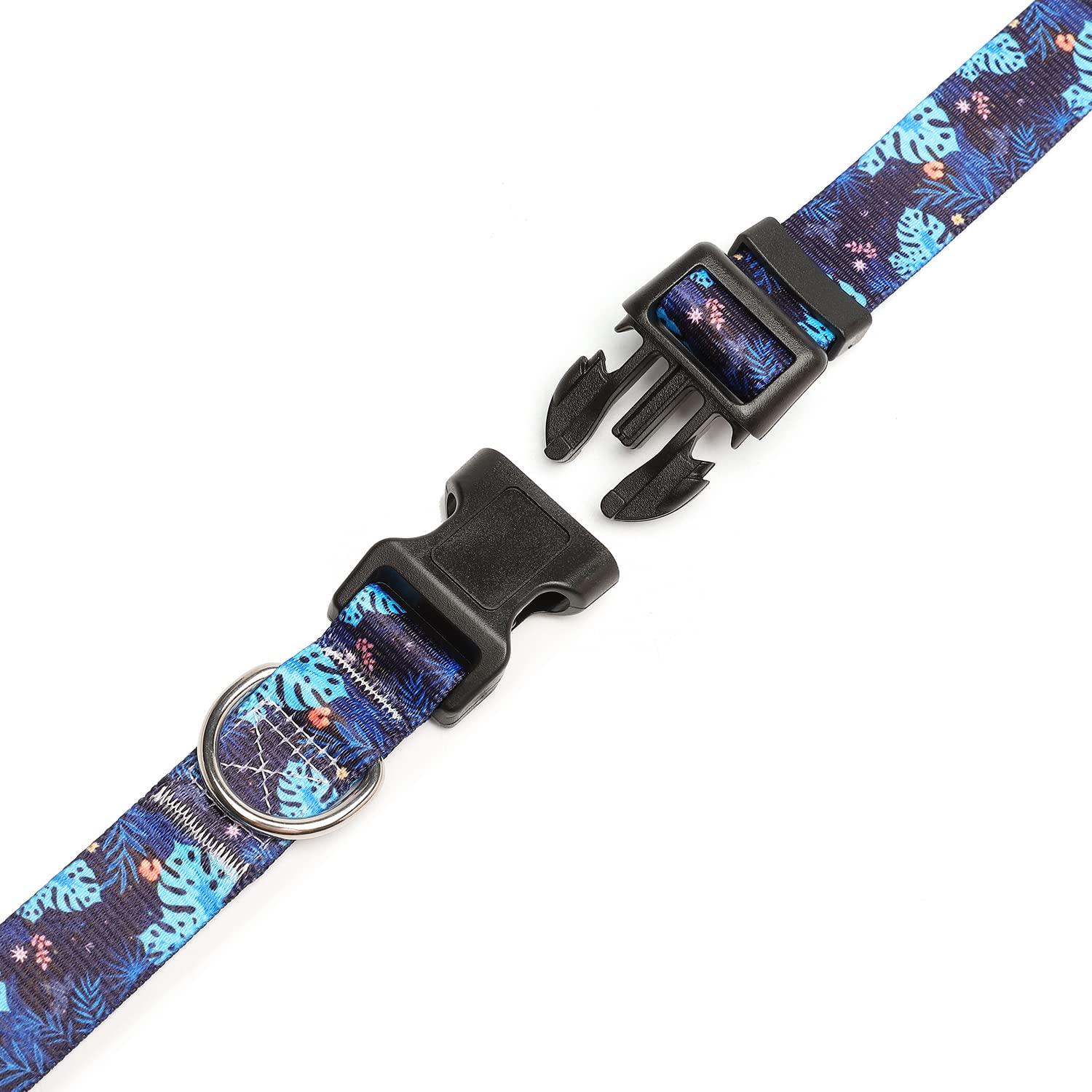 Mercano Adjustable Dog Collar - Special Design Patterns, Soft Nylon Comfortable Durable Pet Collar For Small Medium Large Dogs (M, Monstera)