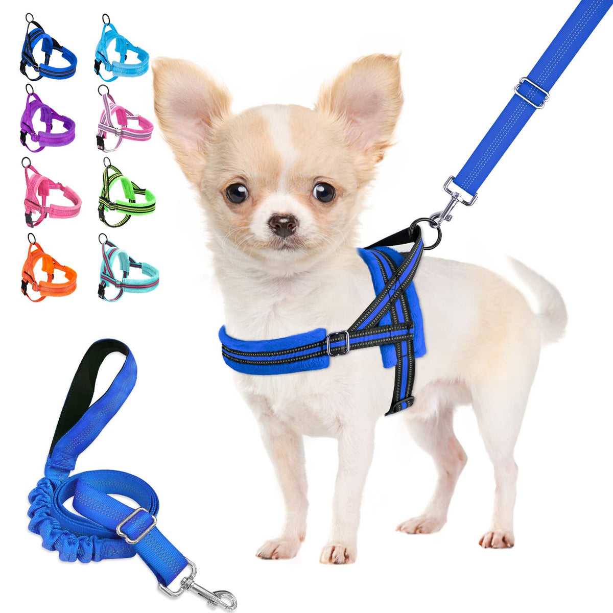 Lukovee Walking Dog Harness And Leash, Heavy Duty Adjustable Puppy Harness Soft Padded Reflective Vest Harness Anti-Twist 4Ft Lead Quick Fit Lightweight For Small Dog Cat (Blue, Large)