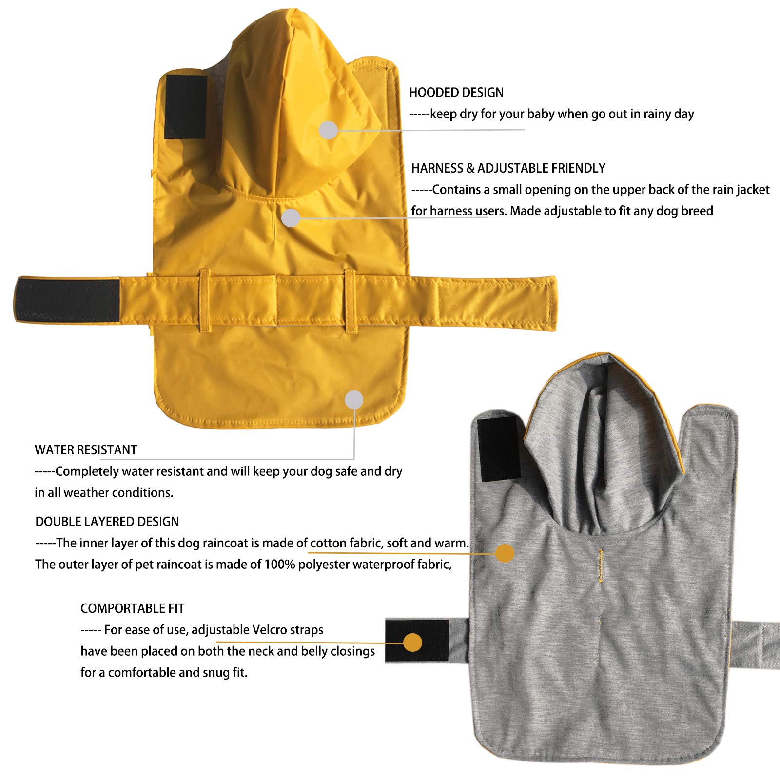 LeerKing Raincoat for Dogs - Hooded with Leash Hole, Waterproof Double Layer Coat Jacket with Lining, 10 Sizes for Small Medium and Large Dogs,Yellow,XL -Like New