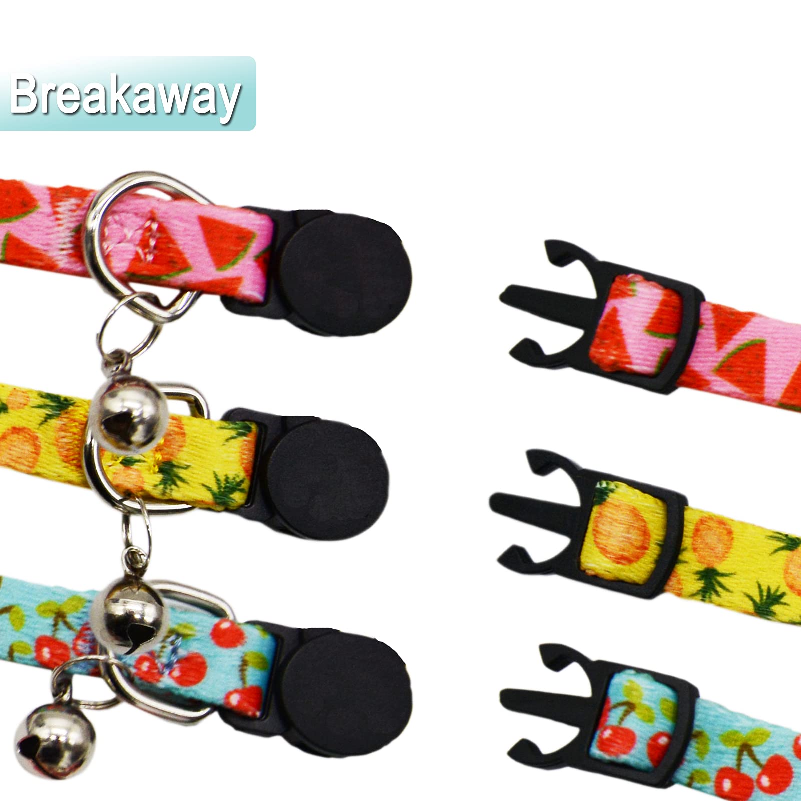 3 Pack Fruit Cat Collar With Bell Safety Breakaway Kitten Collars For Spring Summer Watermelon Pineapple Cherry