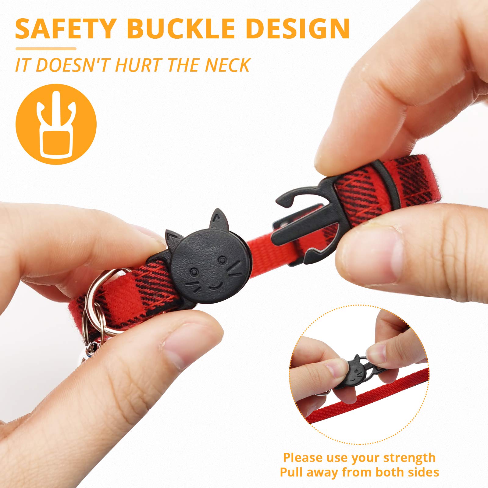 Mjiya Cat Collar With Bell, Breakaway Grid Collar With Plastic Buckle, Light Adjustable, Nylon, Kitty Collars (Red, M)