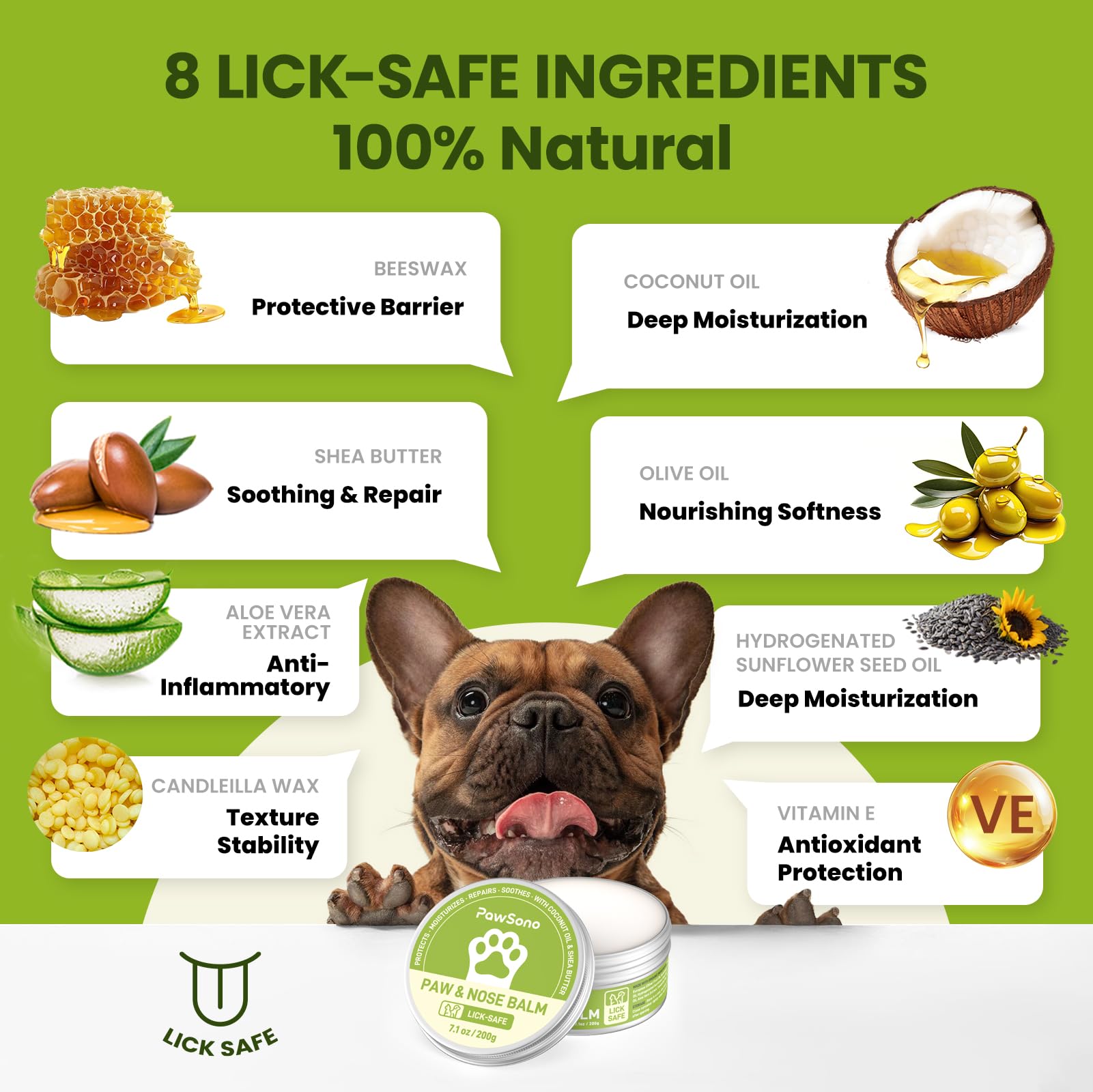 (7.1 oz / 200 g) Lick-Safe Dog Paw & Nose Balm with Coconut Oil | All-Natural Paw Cream & Wax for Dry, Cracked Pads & Snouts| Pa