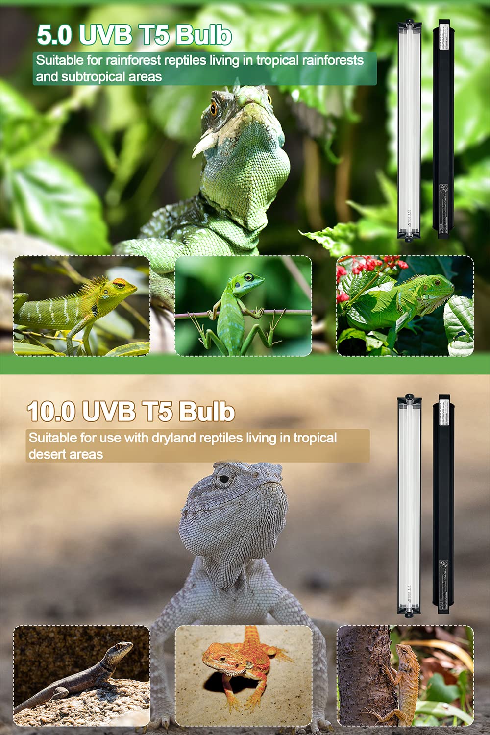 Ycxydr 8W T5 Ho Uvb Reptile Light Fixture Kit, Terrarium Hood Light With Reptile Desert Uvb 10.0 Fluorescent Tube